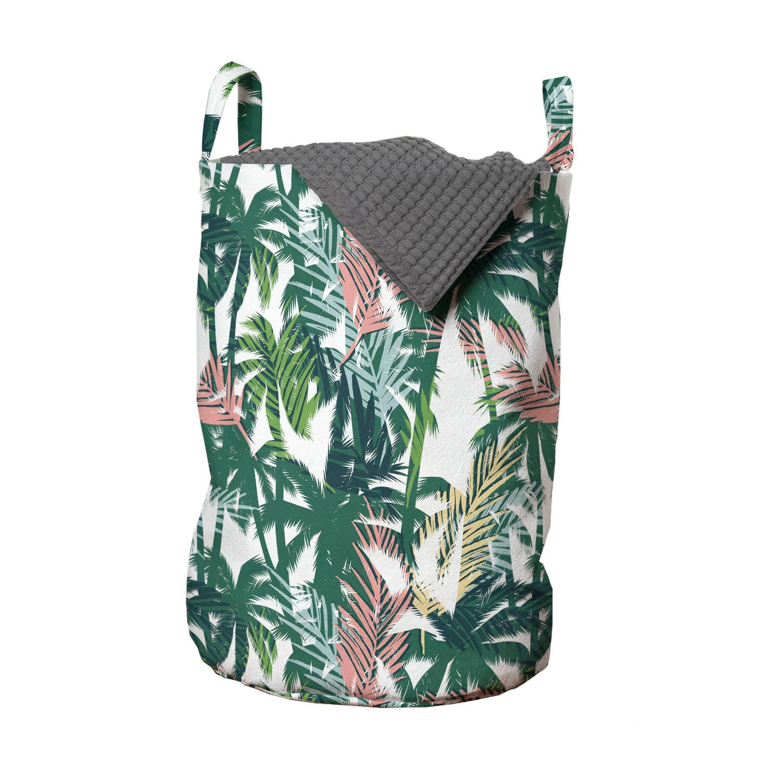 Abakuhaus Wäschesäckchen Wäschekorb mit Griffen Kordelzugverschluss für Waschsalons, Palme Dreamy Dschungel-Laub