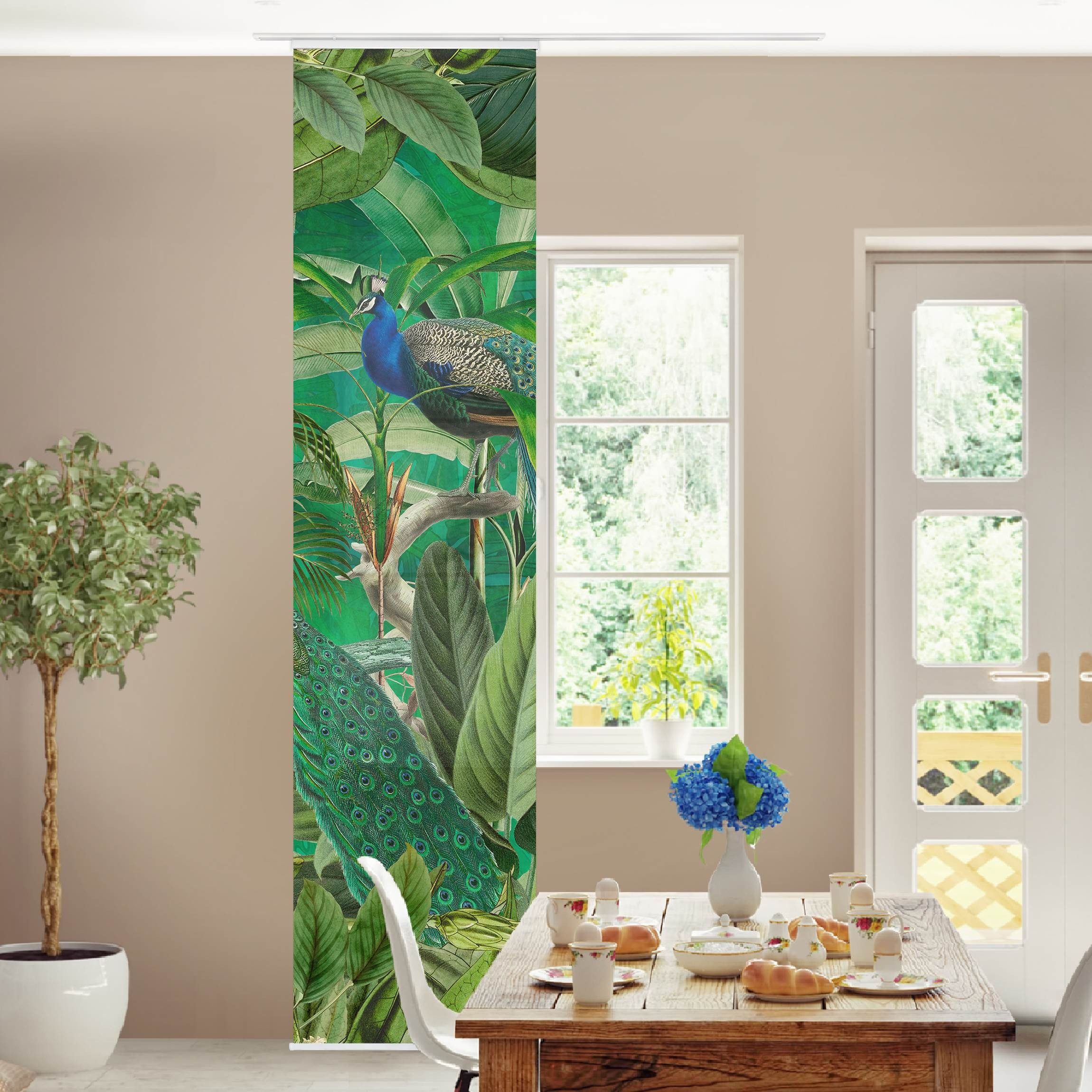 Bilderdepot24 Schiebegardine modern Flächenvorhang blickdicht Pfauen günstig online kaufen