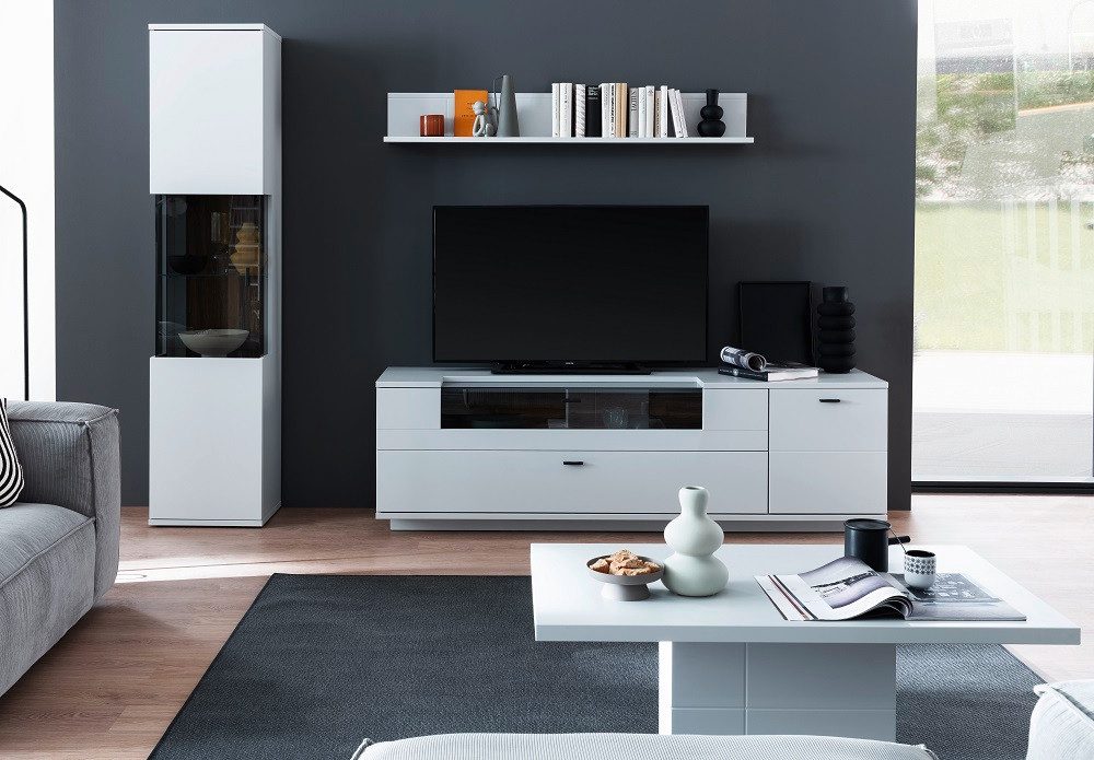 MCA furniture Wohnwand Wohnkombination Lissabon, Modern White, 3-teilig, ohne Beleuchtung, (3-St), Wohnwand, Anbauwand, modern