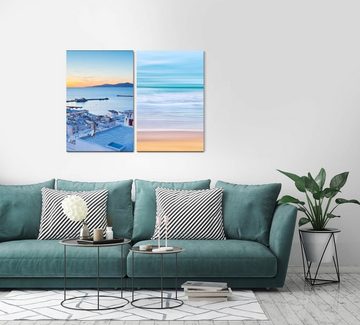 Sinus Art Leinwandbild 2 Bilder je 60x90cm Griechenland Santorini Mediterran Mittelmeer Sommer Urlaub Sonnenuntergang