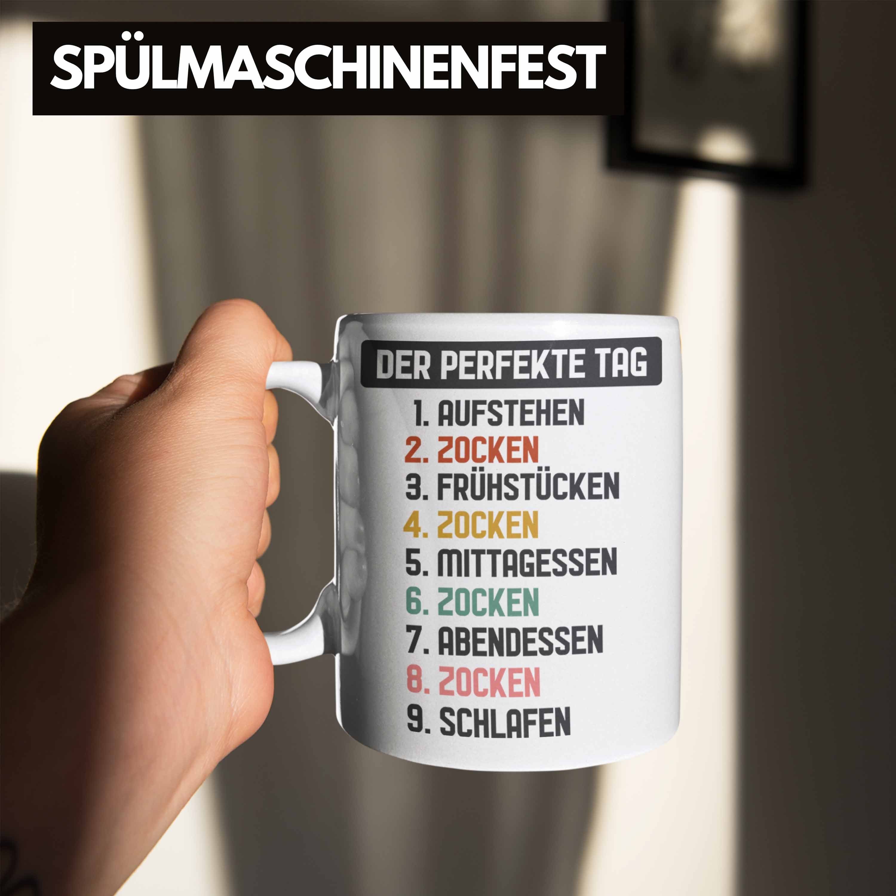 Perfekte Spruch weiss - Jungs Der Tag Kaffeetasse Gamer Trendation Geschenk Tasse Zocker Tasse Gaming Trendation mit Junge