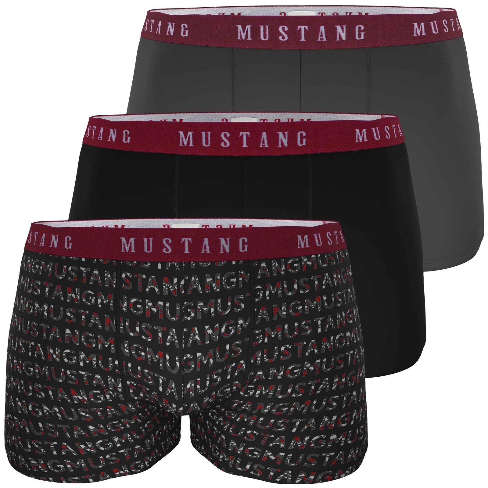 MUSTANG Boxershorts Herren Retro Vintage (Spar-Set, 3er-Pack) 1 x schwarz, 1 x Letterprint, 1 x anthrazit