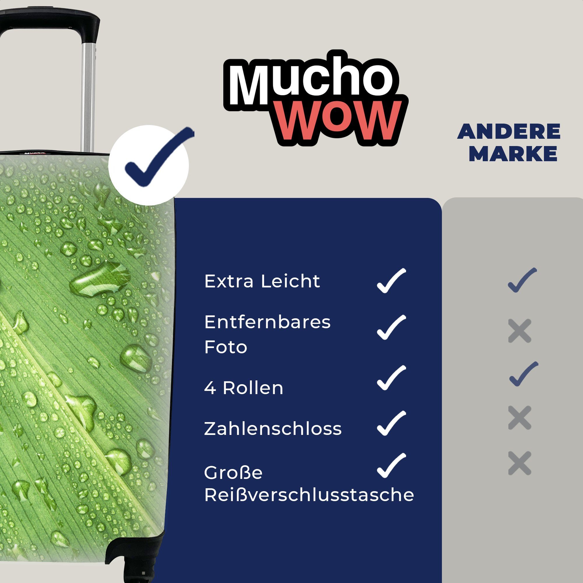 MuchoWow Handgepäckkoffer Handgepäck Reisetasche rollen, Reisekoffer mit Trolley, Tropfen, Rollen, Blatt Ferien, für 4 mit auf Marienkäfer