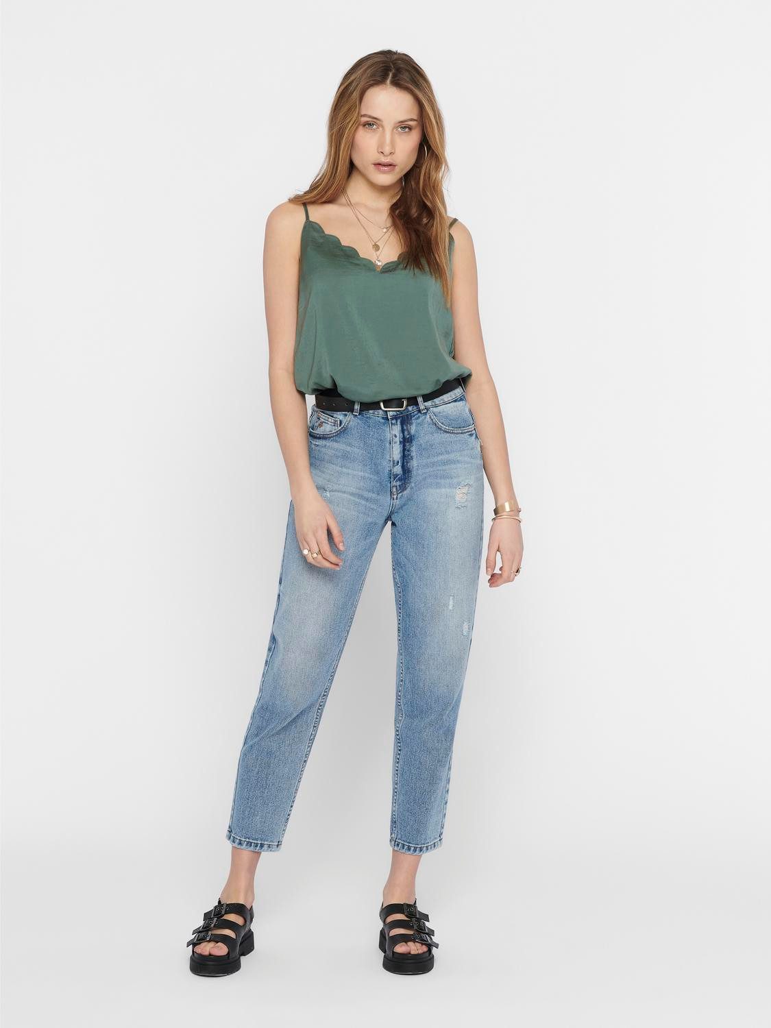 ONLY Spaghettitop ONLDEBBIE SINGLET NOOS WVN Kunstfaser, regular fit, Rundhals