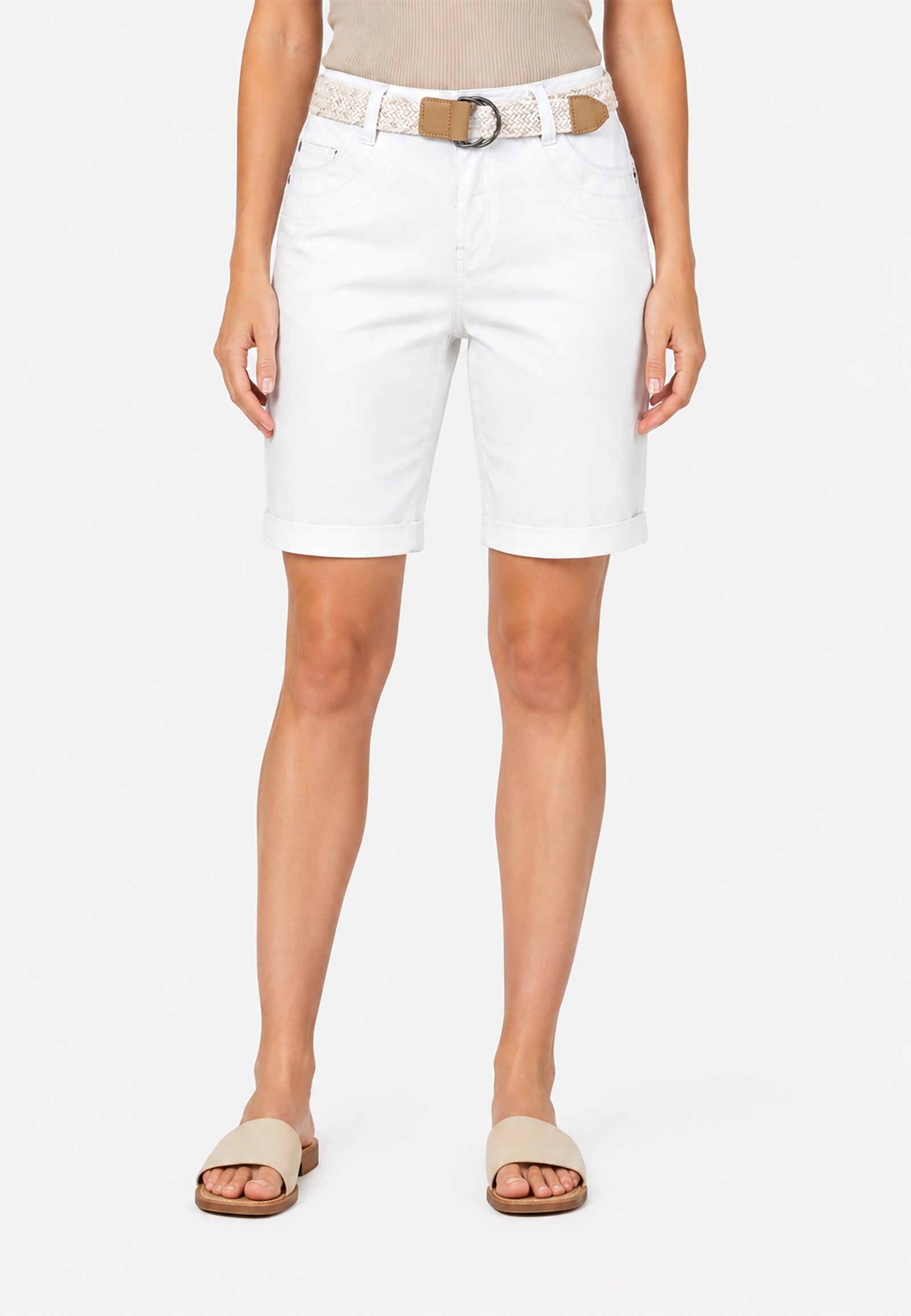 SUBLEVEL Bermudas Stretch Twill Chino Bermuda mit Gürtel und Spitzenakzent Belt Bermuda