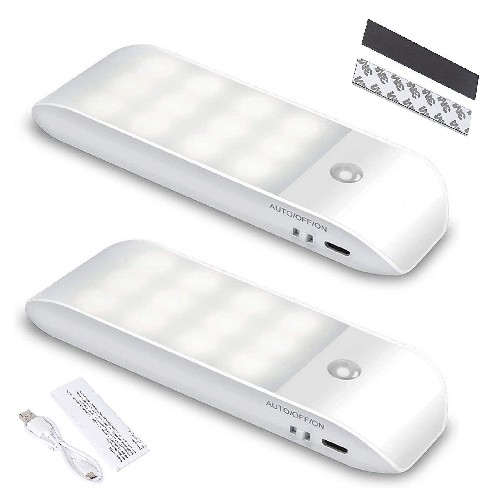 REDOM Nachtlicht LED Nachtlampe Wandlampe mit 3 Modi, mit Lichtsensor und Bewegungssensor, LED fest integriert, Kaltweiß, 12 LEDs 4000K wiederaufladbar via USB 500mAh Akku