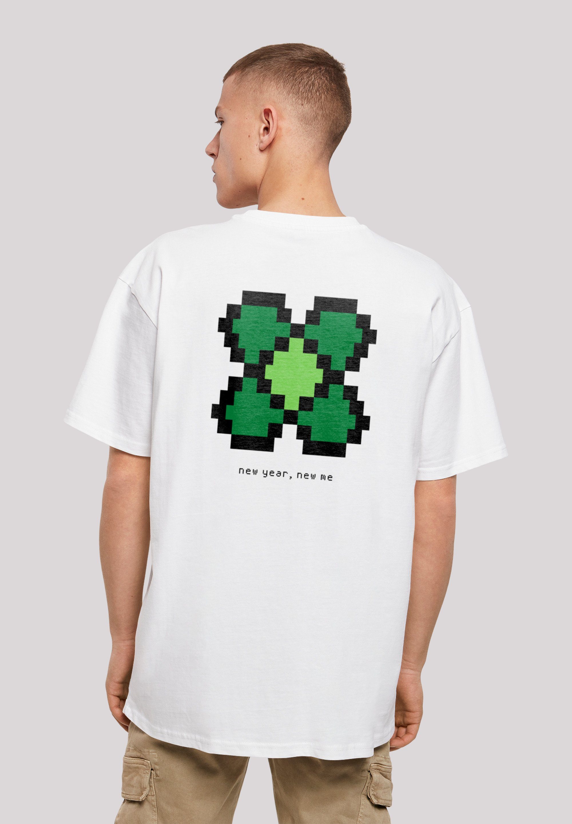 F4NT4STIC T-Shirt Silvester Happy Kleeblatt Year Pixel Print New weiß