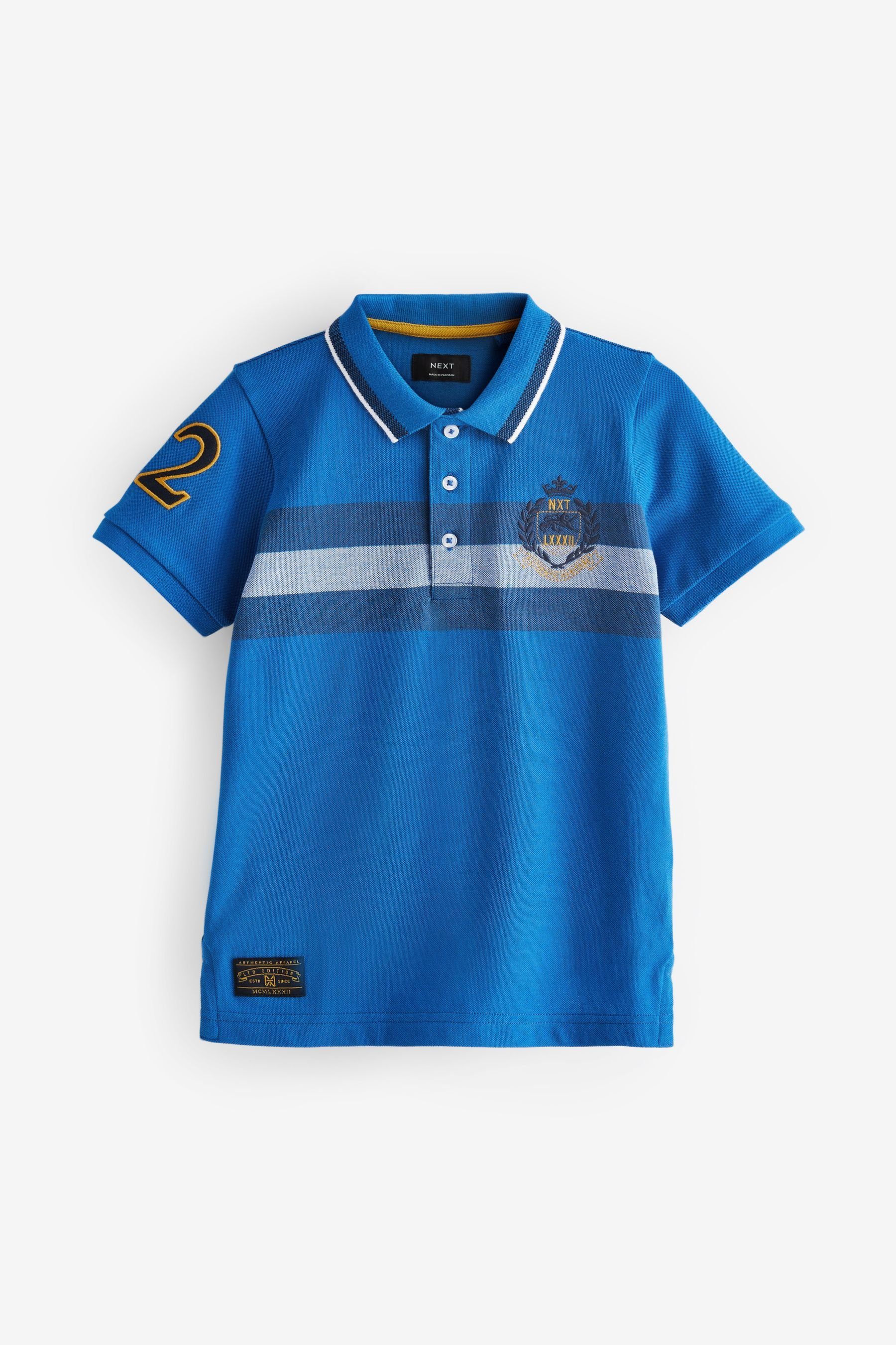 Chest (1-tlg) Polo-Shirt Stripe Next Poloshirt Blue Blockfarben mit Kurzärmeliges