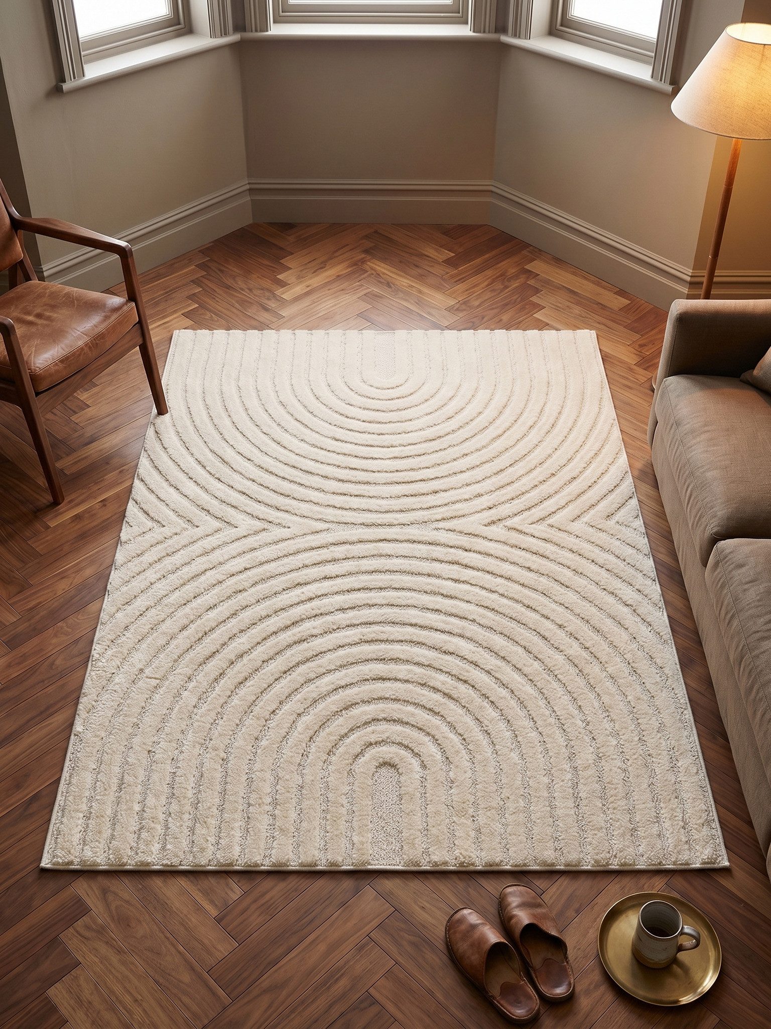 KADIMA DESIGN Teppich RIGI Hoch-Tief 3D-Effekt Waschbar Strapazierfähig, Läufer, Höhe: 10 mm, Creme, 60x110 cm, Wohnzimmerteppich Strapazierfähig Waschbar – Bild 3 von 5