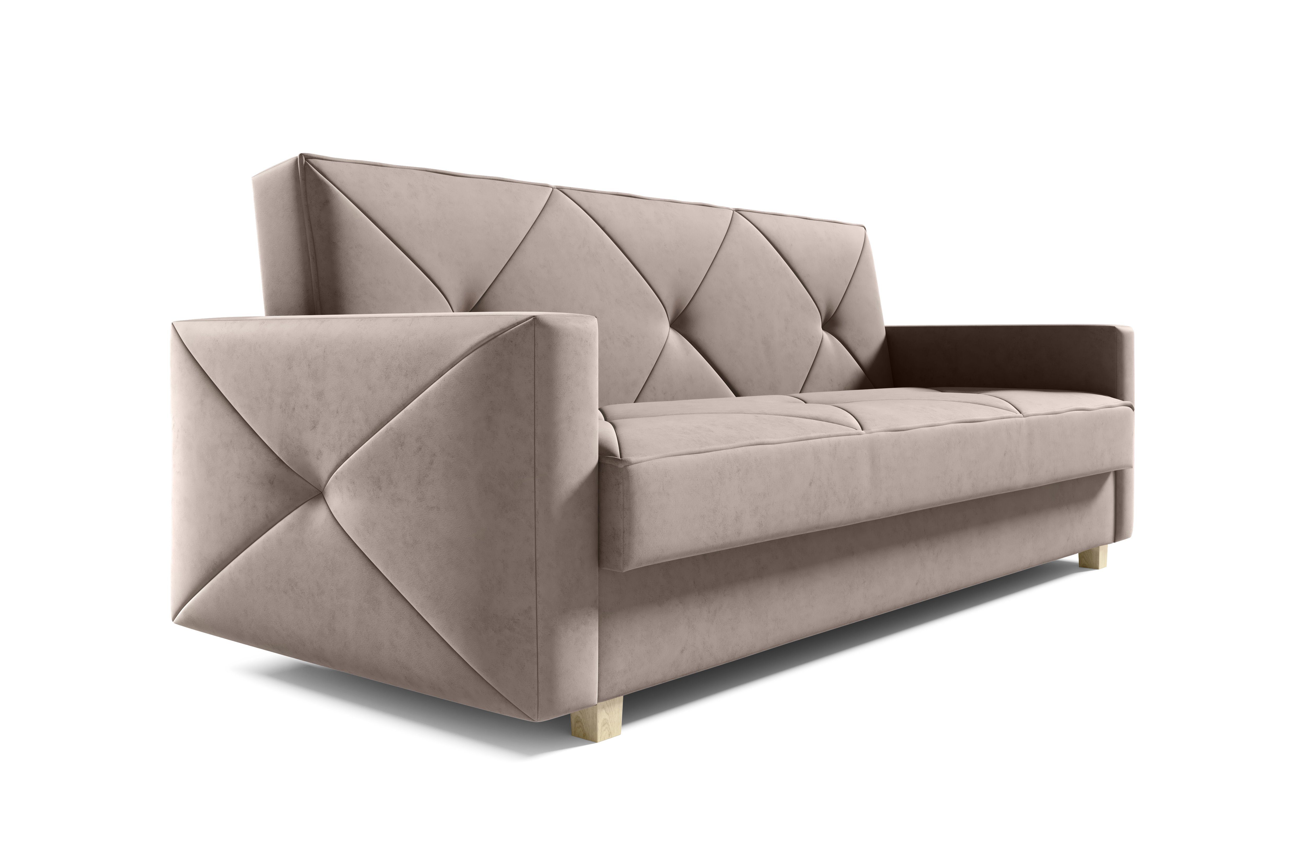 MOEBLO Schlafsofa PRETORIA, Couch Wohnzimmermöbel Schlafsofa Bettsofa Wohnzimmerset - (BxHxT): 215x88x95 cm, mit Schlaffunktion und Bettkasten Beige (Solo 252)