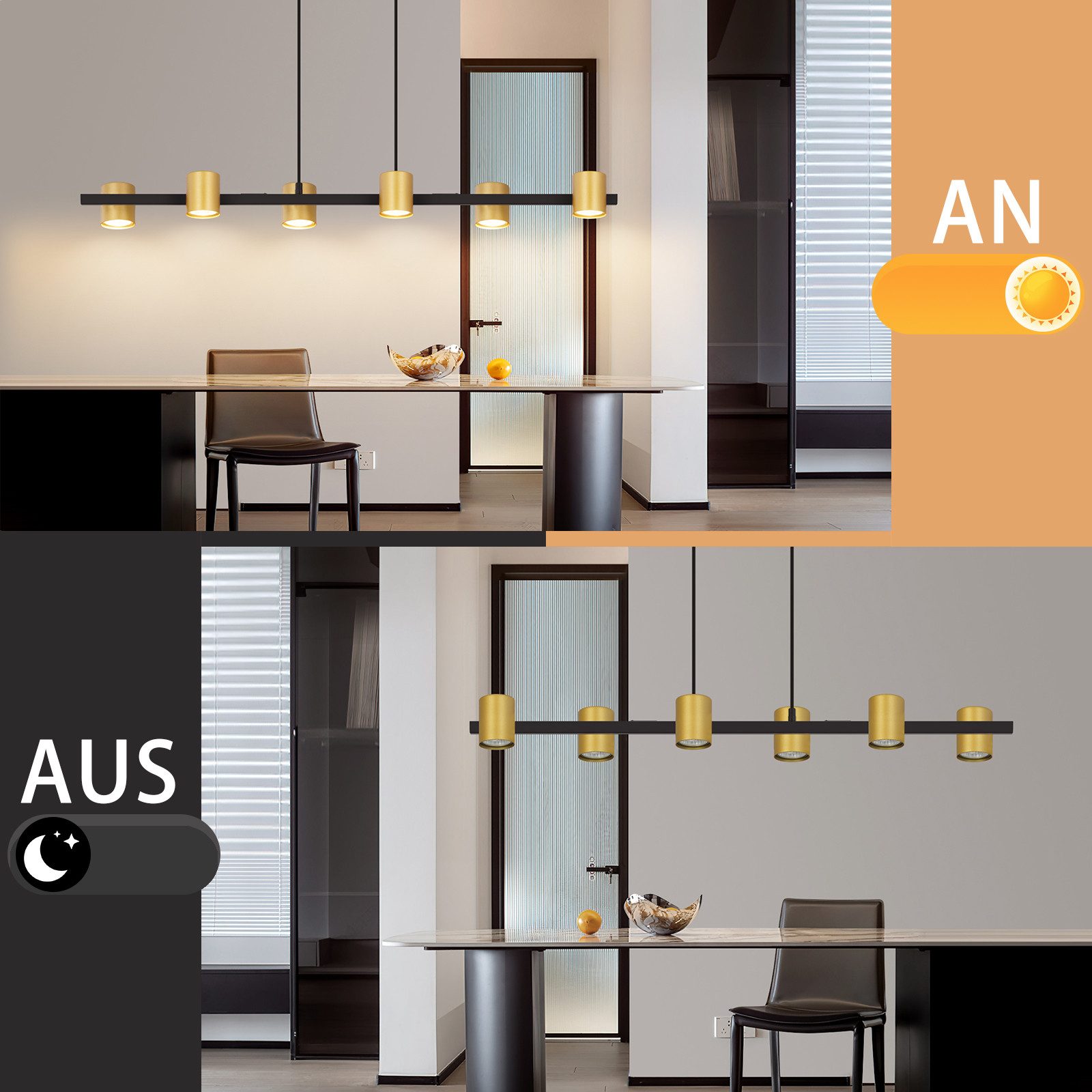 Nettlife Pendelleuchte 6 Flammig Esstisch Hängelampe Schwarz Gold GU10 Metall Industrial, ohne Leuchtmittel, für Wohnzimmer Esszimmer – Bild 4 von 5