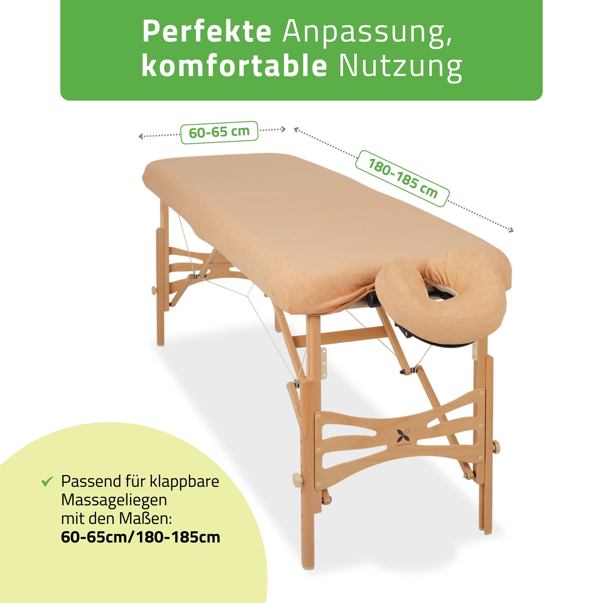 Habys Massageliege Set, Frottee Bezug für Massageliegen 60-65/180-185 + die Kopfstütze