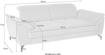 sit&more 2,5-Sitzer Percy, 12 cm Fußhöhe, Sitztiefenverstellung, wahlweise Kopfteilverstellung