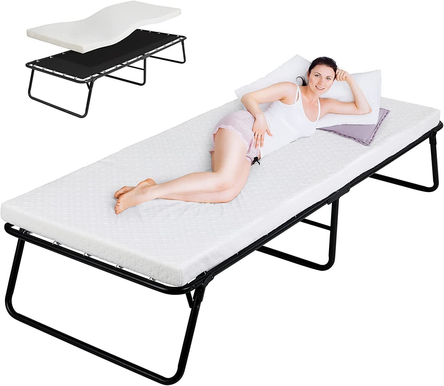 Gästebett Klappbett Einzelbett Gästebett Klappbar mit 7cm Memoryschaum-Matratze