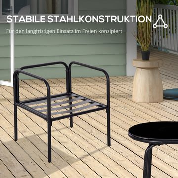 Outsunny Sitzgruppe Gartenmöbel-Set mit 2 Sesseln, Couchtisch aus Hartglas, Zweisitzer, (Gartengarnitur, 4-tlg., Sitzgarnitur), für Balkon, Terrasse, Stahl, Khaki