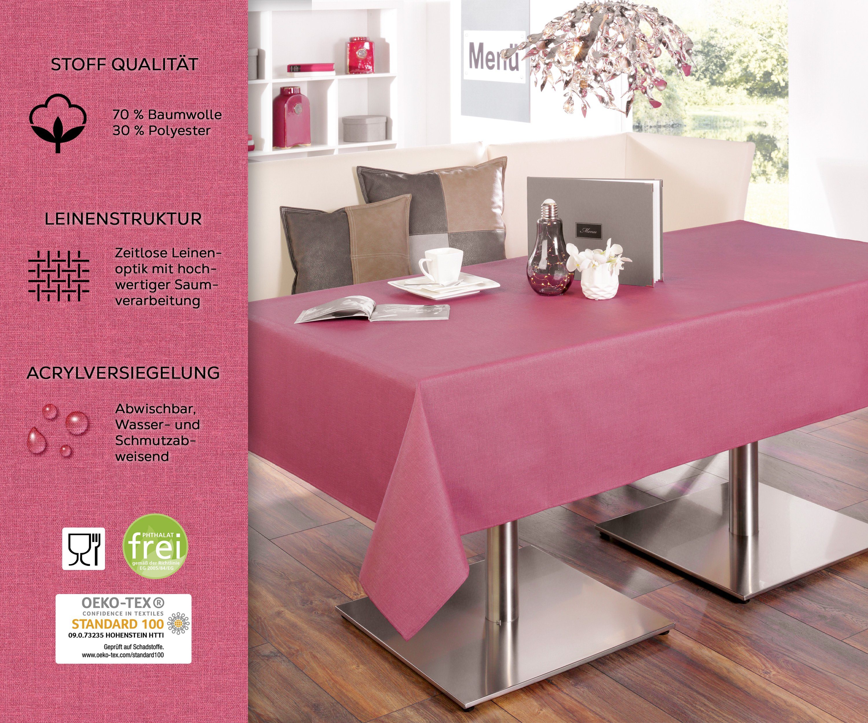 Beautex Tischdecke Tischdecke Tischläufer Leinen Struktur aus Baumwolle abwischbar (1-tlg)