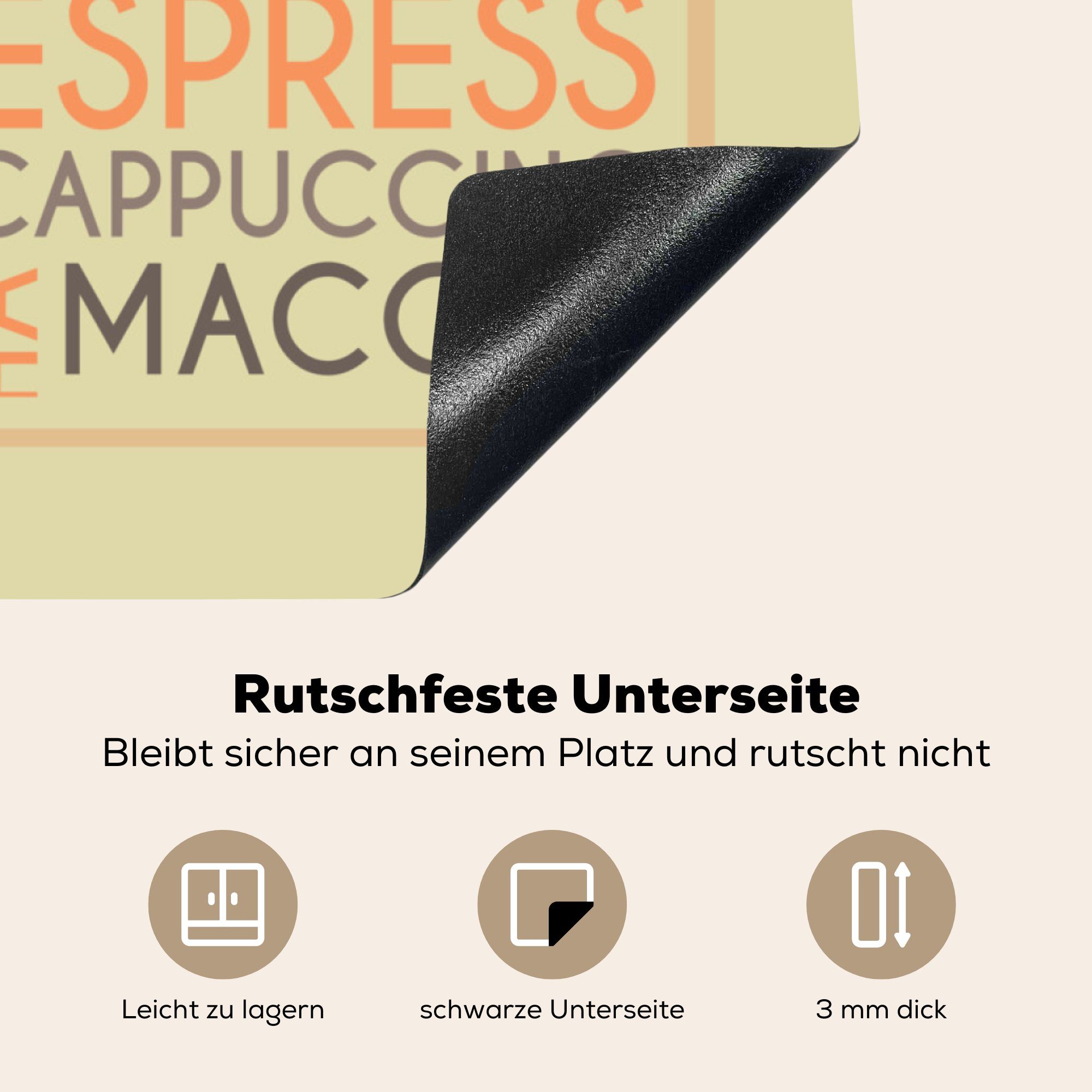 MuchoWow Herdblende-/Abdeckplatte Kaffee - Zitate - cm, Macchiato, Vinyl, Ceranfeldabdeckung, 78x78 (1 Arbeitsplatte Espresso, für Latte Cappuccino, tlg), - Reden küche