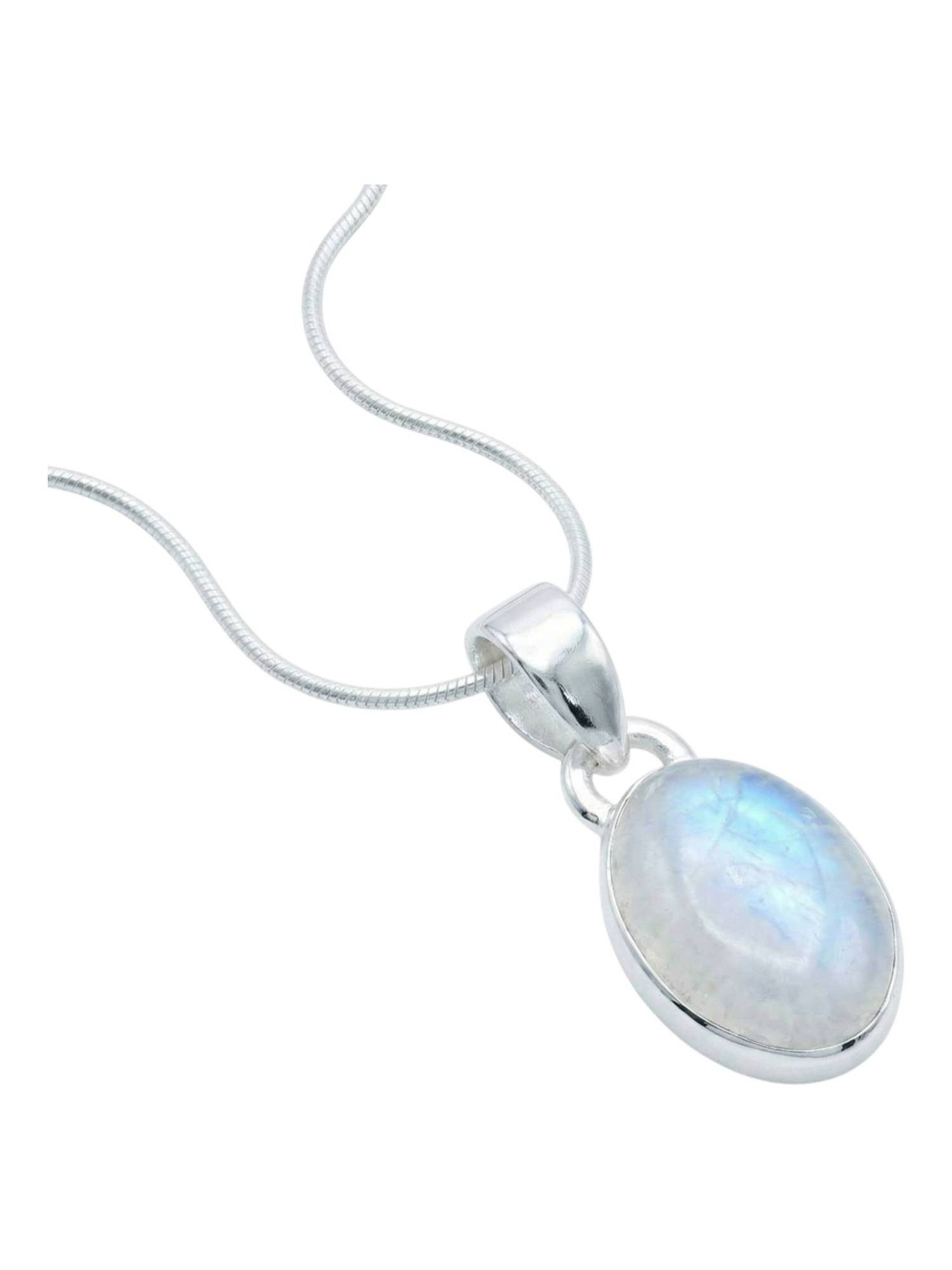 Kette mit Anhänger SAMA oval aus 925 Silber mit Regenbogen Mondstein