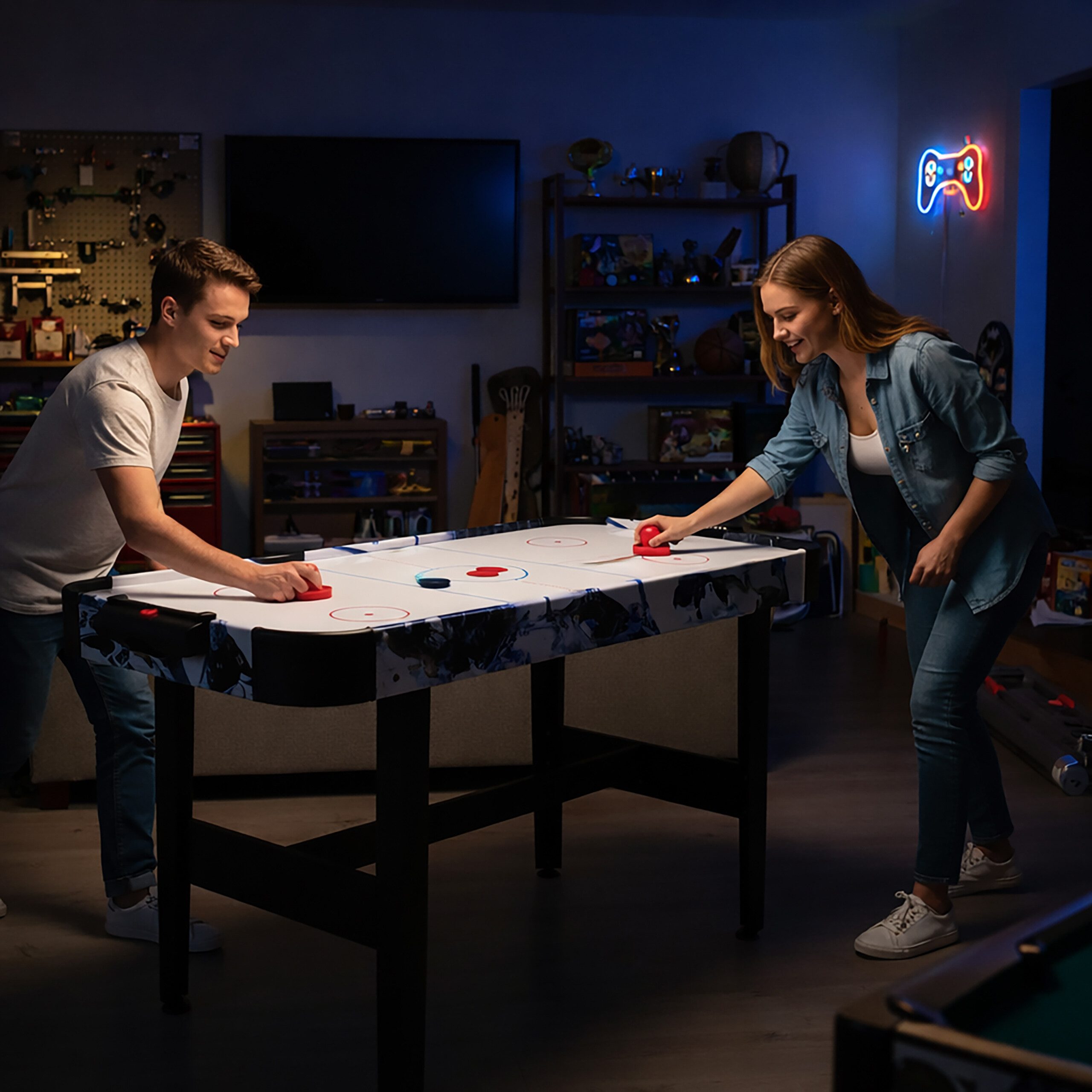 relaxdays Air-Hockeytisch Airhockey Tisch für Kinder mit Gebläse