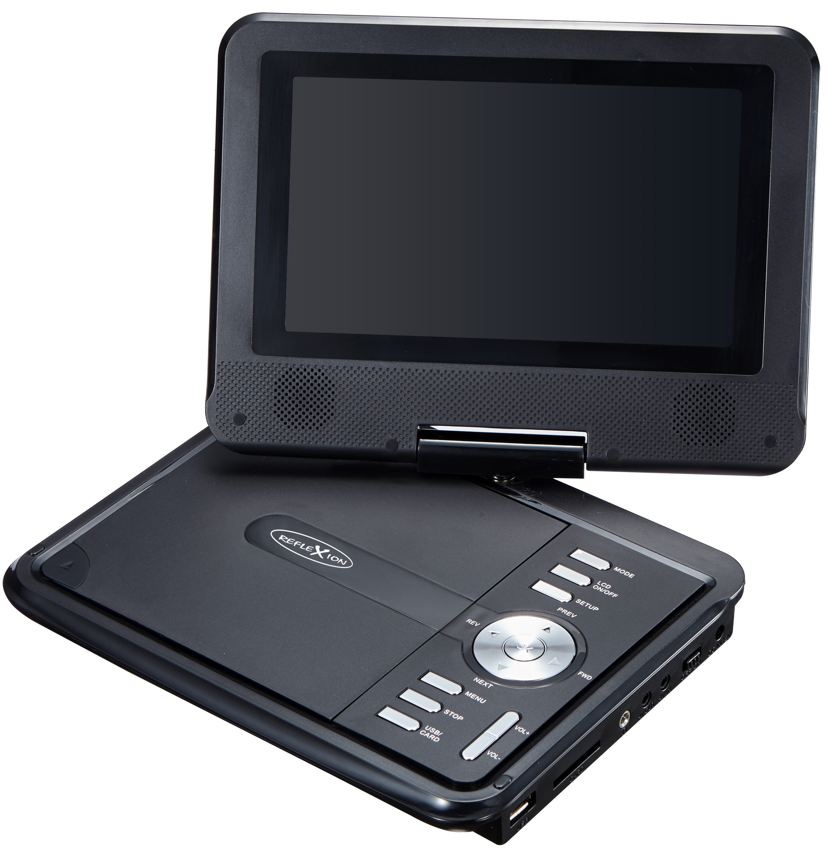 Reflexion DVD7002N Portabler DVD-Player (Eingebauter Akku, AV-IN, AV-Out, USB, SD-Slot, 12V Auto-Adapter)