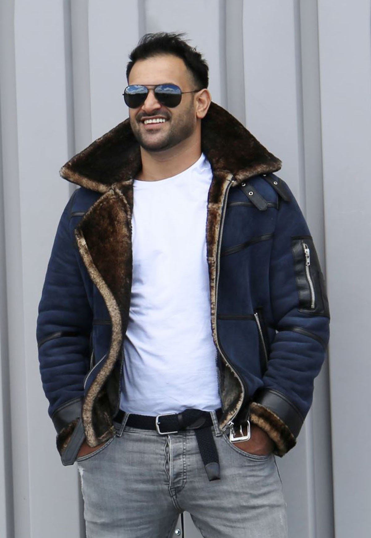 Hollert Winterjacke Lammfelljacke B16 Blau günstig online kaufen