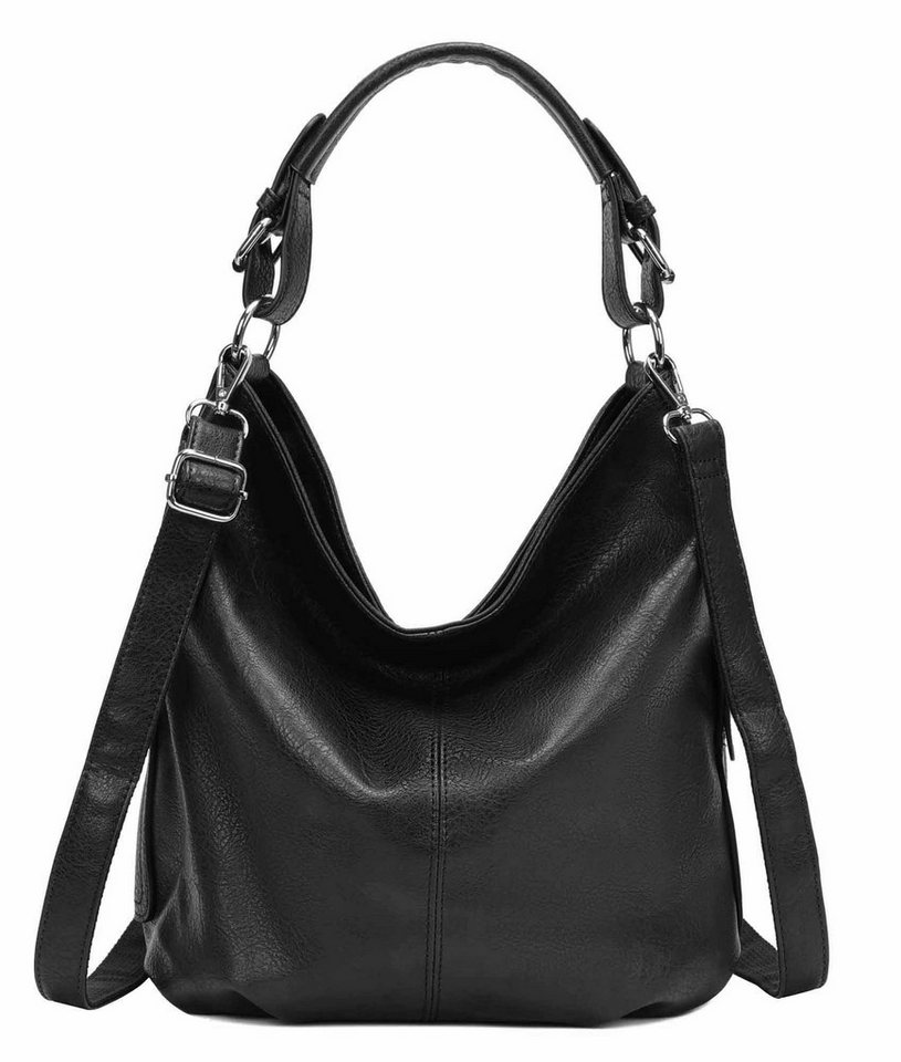 ITALYSHOP24 Schultertasche DAMEN SHOPPER Hobo Bag Umhängetasche Handtasche City Bag Cross-Over (Spar-Set: Henkel Tasche mit Schultergurt, Workbag Leder Optik, 2-tlg., mit Henkel und Schultergurt), Damentasche Freizeit Abend Leder Optik Henkeltasche Reise