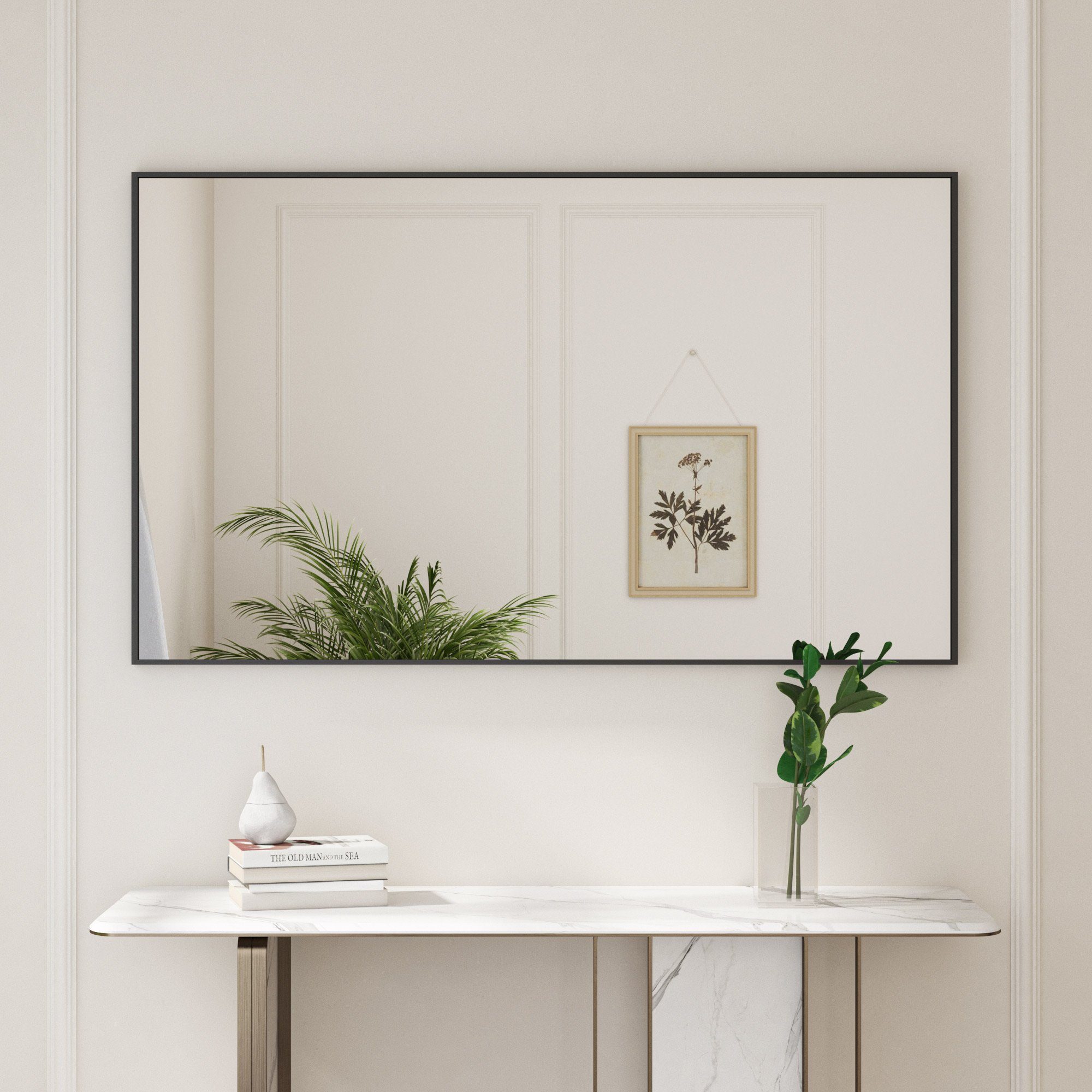 Boromal Wandspiegel groß 100x60cm Spiegel Flur Flurspiegel modern Schwarz mit Alurahmen (Badspiegel eckig, 5mm HD Bleifreier Spiegel), Vertikal, Horizontal, Hängend, Wand gelehnt