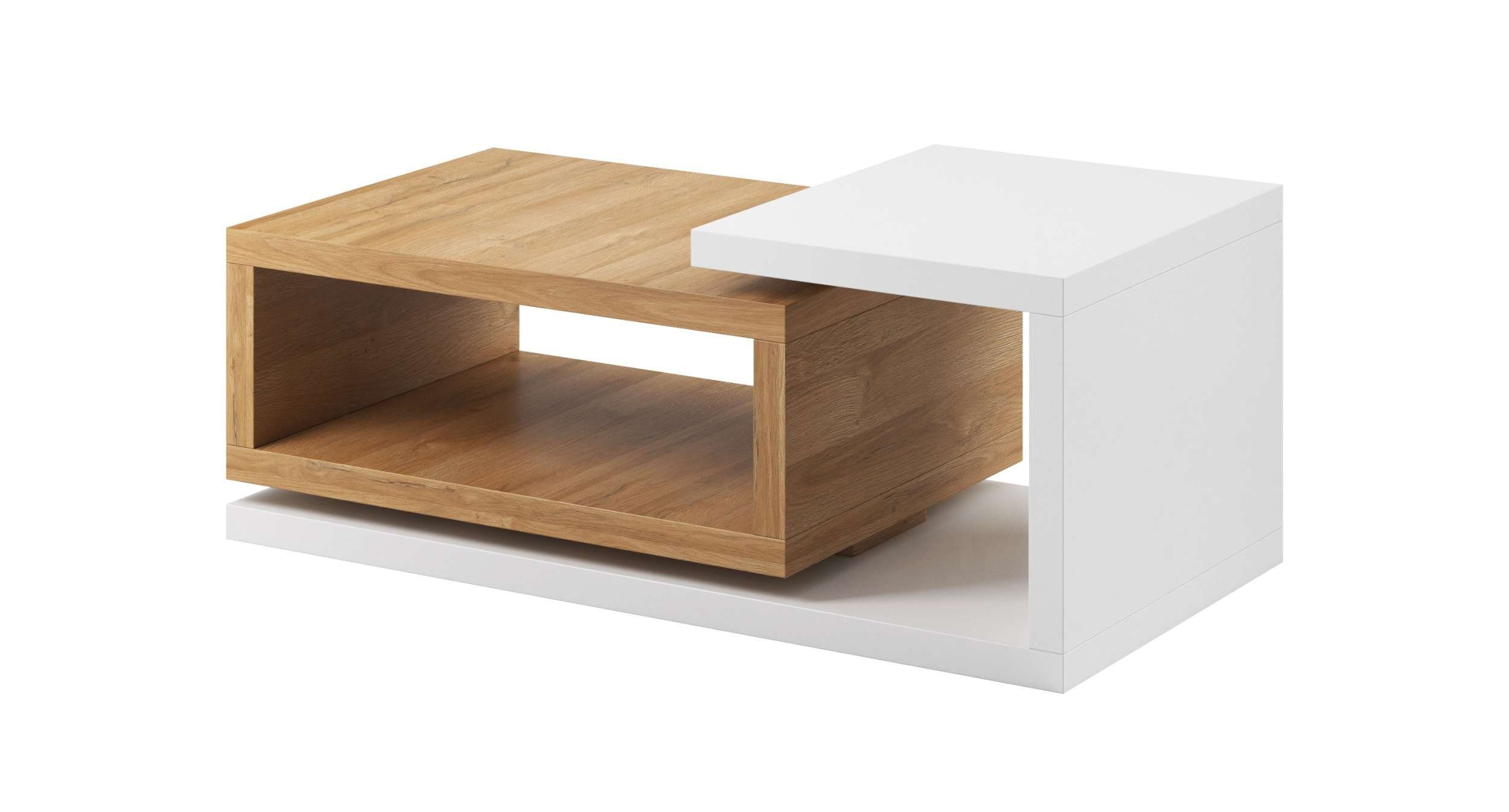 Stylefy Couchtisch Monstera (Wohzimmertisch, Beistelltisch), Stauraum unter Tischplatte, aus Holzwerkstoff, Modern Design Weiß - Grandson Eiche