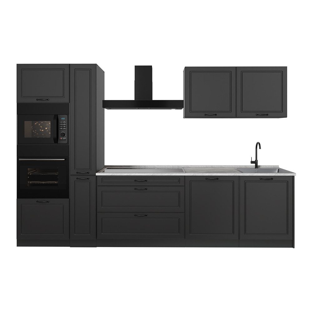 Vicco Küchenzeile R-Line, Anthrazit Landhaus/Anthrazit, 310 cm ohne Arbeitsplatte