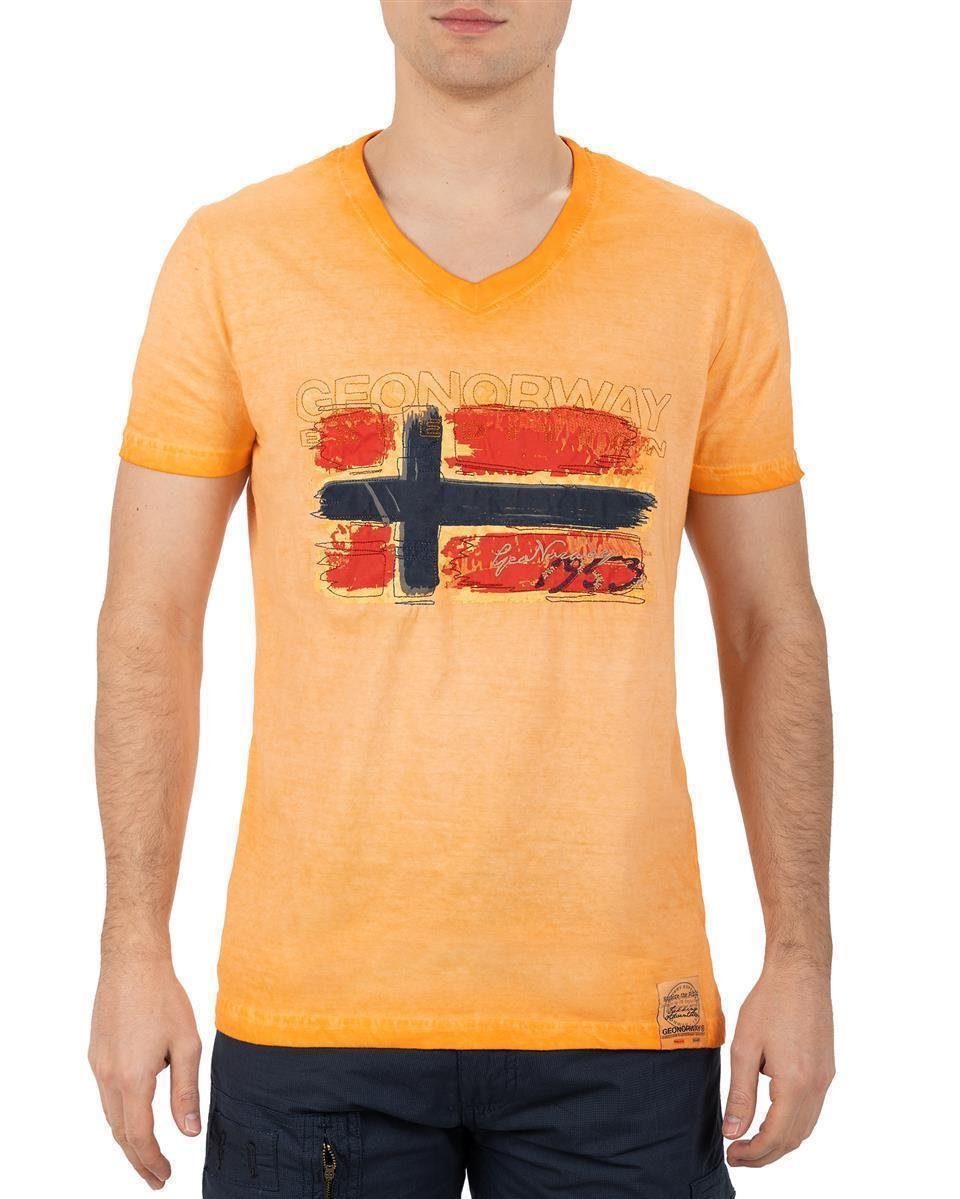 Used Look Geo Men T-Shirt (1-tlg) Kurzarm Casual im Norway bajoasis orange Shirt