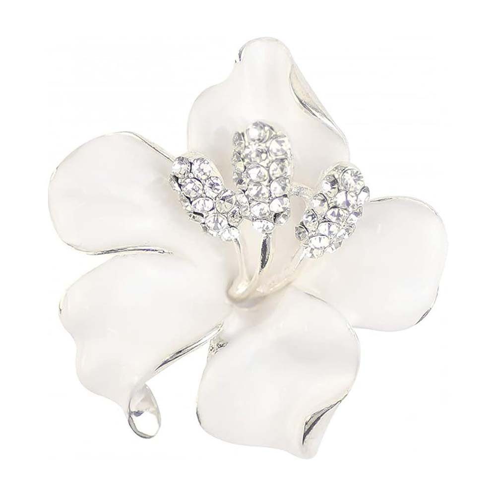 WaKuKa Brosche Damen Blume Brosche mit künstlichem Kristall weiß, Metall (1-tlg)