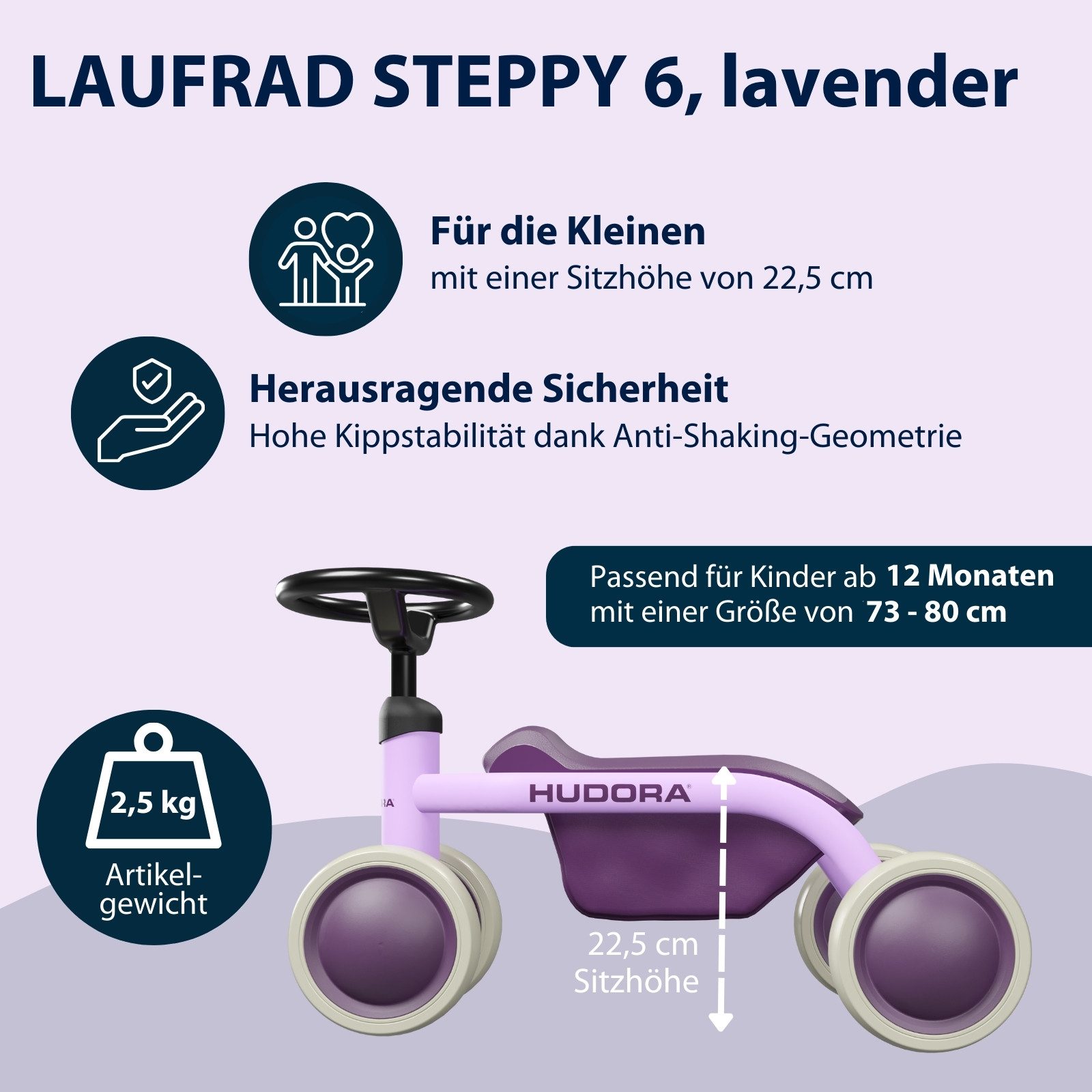 Hudora Laufrad Steppy 6 Zoll, für Kinder ab 1 Jahr, hohe Kippstabilität & federleicht