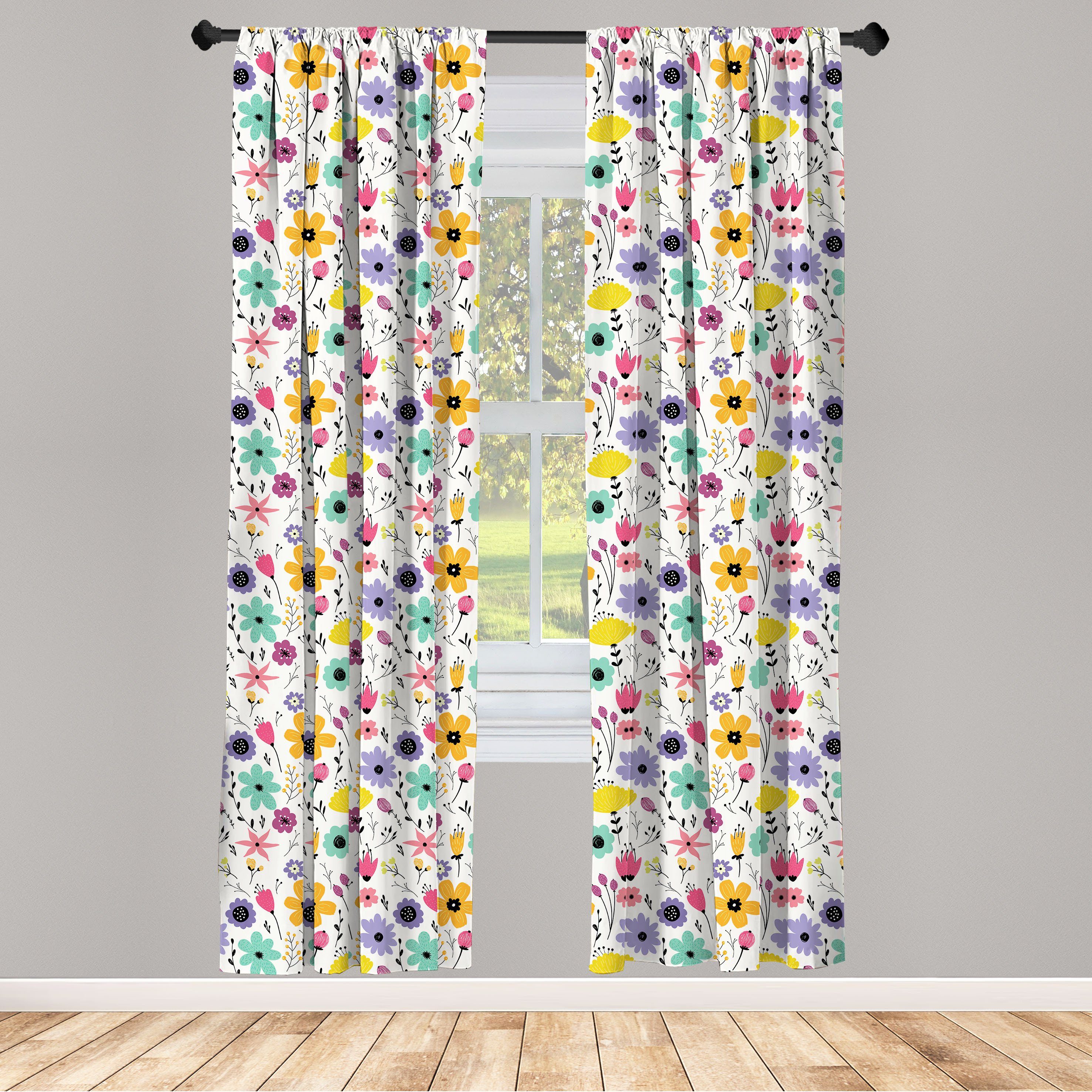 Gardine Vorhang für Wohnzimmer Schlafzimmer Dekor, Abakuhaus, Microfaser, Blumen Kreative Blüten Frühling | Fertiggardinen
