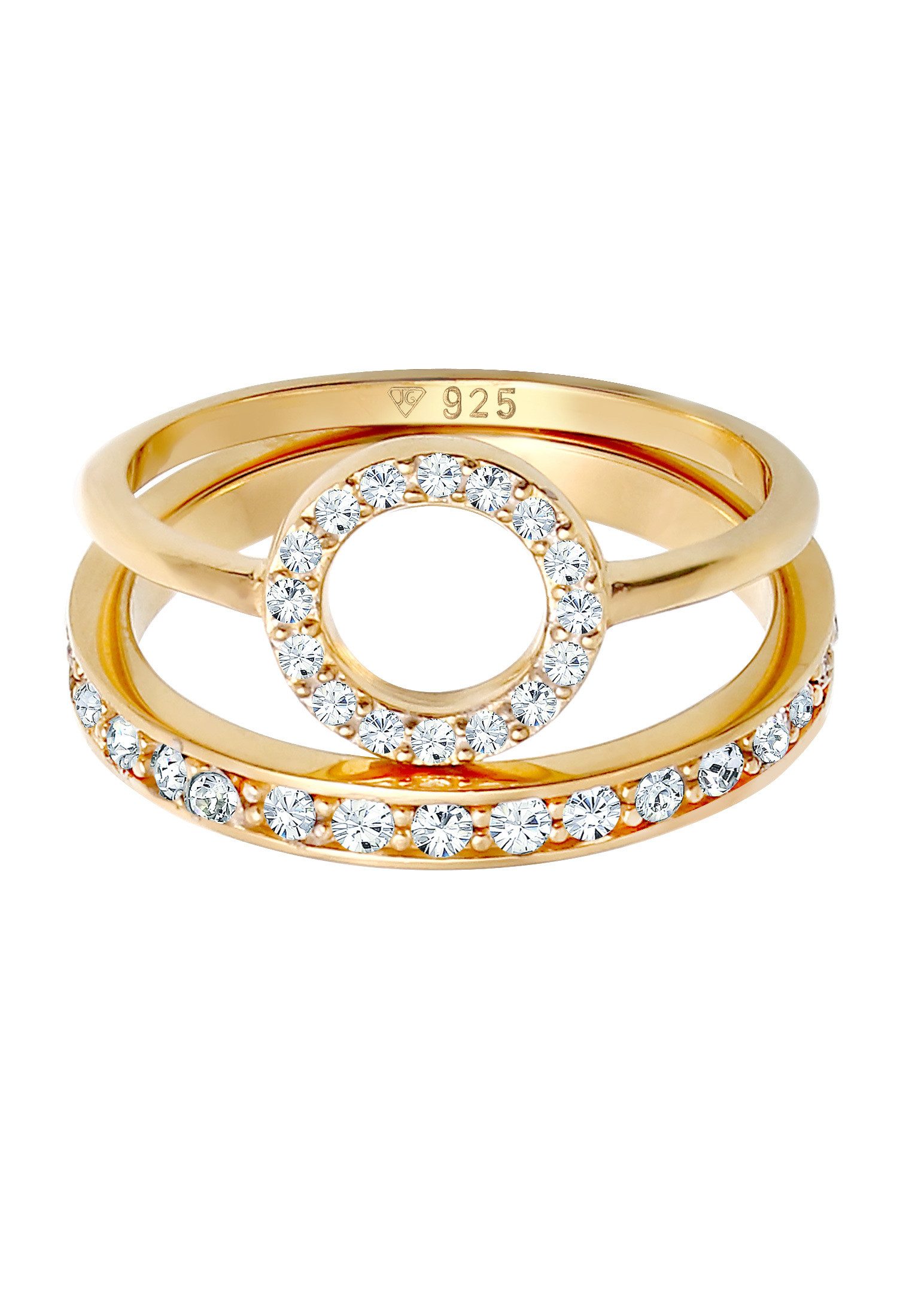 Elli Premium Ring-Set Memorie Kreis Geo 2er Set 925 Silber, mit Kristallen günstig online kaufen