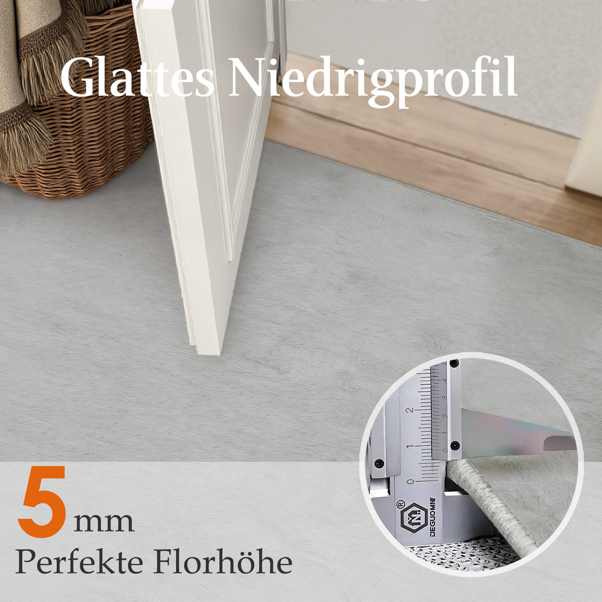 PURECOZY Teppich Kurzflor im Scandi-Look – weich, kuschelig, waschbar und pflegeleicht, rechteckig, Höhe: 5 mm, geeignet für verschiedene Innenräume, 60 x 180 c – Bild 3 von 5