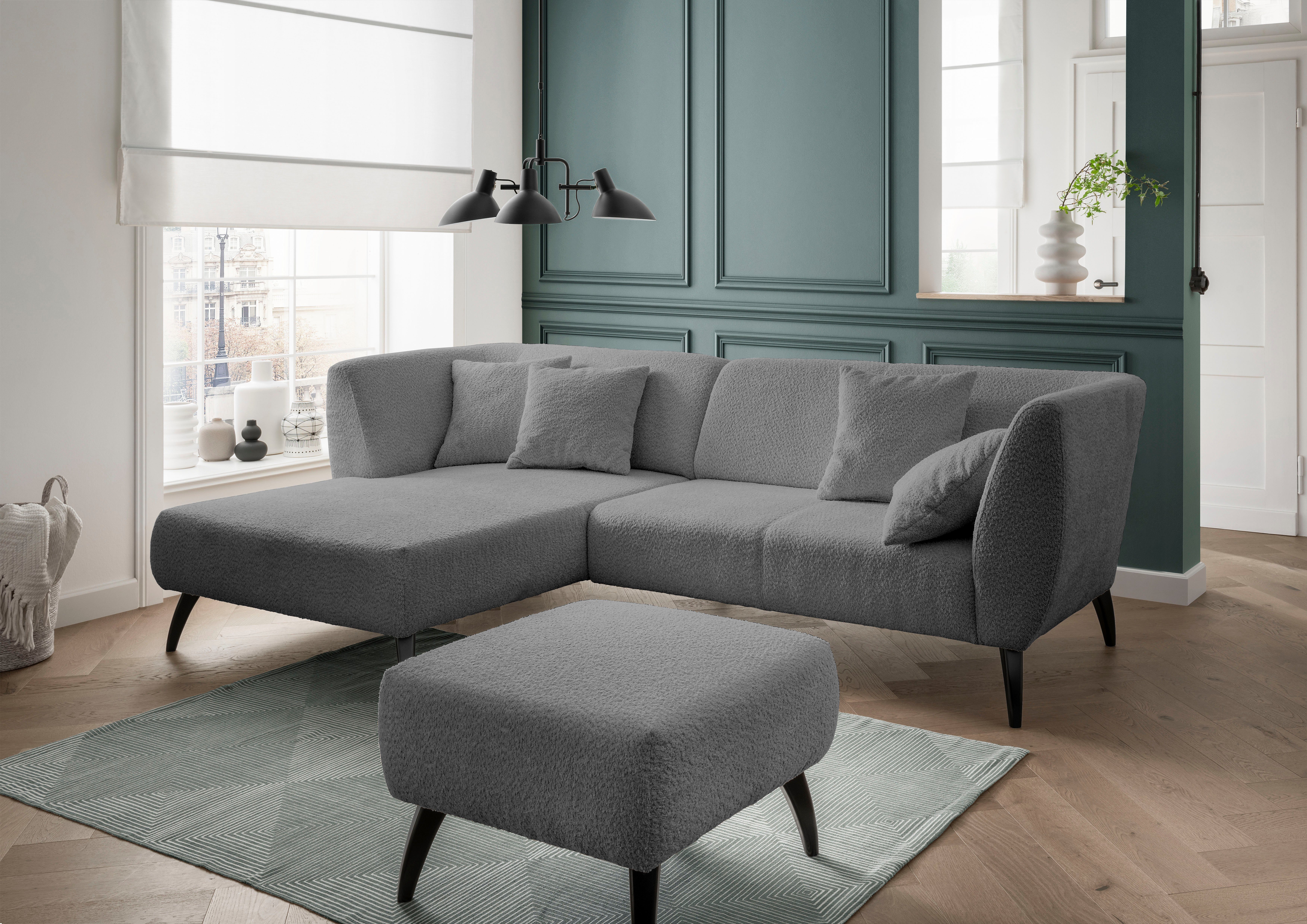Home affaire Lazio modern und bequem, schmale Armlehnen, tolle Detailverarbeitung, Holzfußfarbe wählbar, inkl. 4x Zierkissen