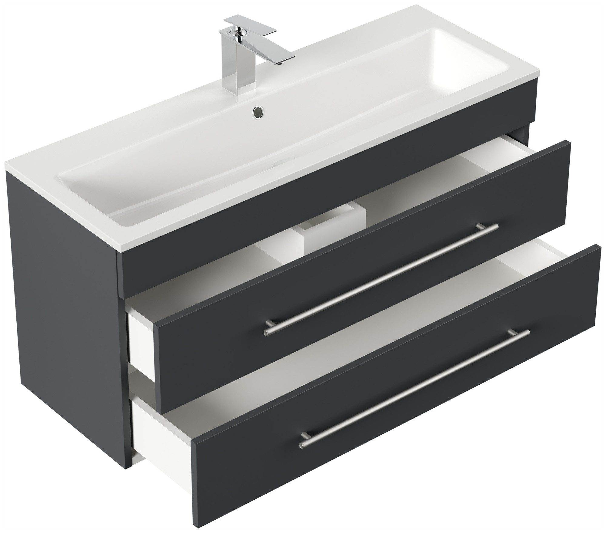 Magnolia Home Waschtisch Badmöbel Mars 1000 SlimLine 100x36cm mit 2 SoftClose Schubladen grafit