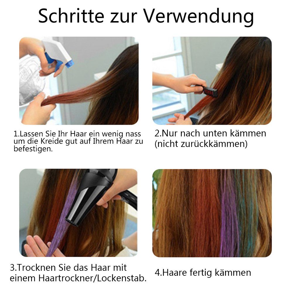 KSYLH Haarbürste Farben haarkreide,10 Auswaschbar Haarfarbe Haarkreide,Temporär Kamm Kreide