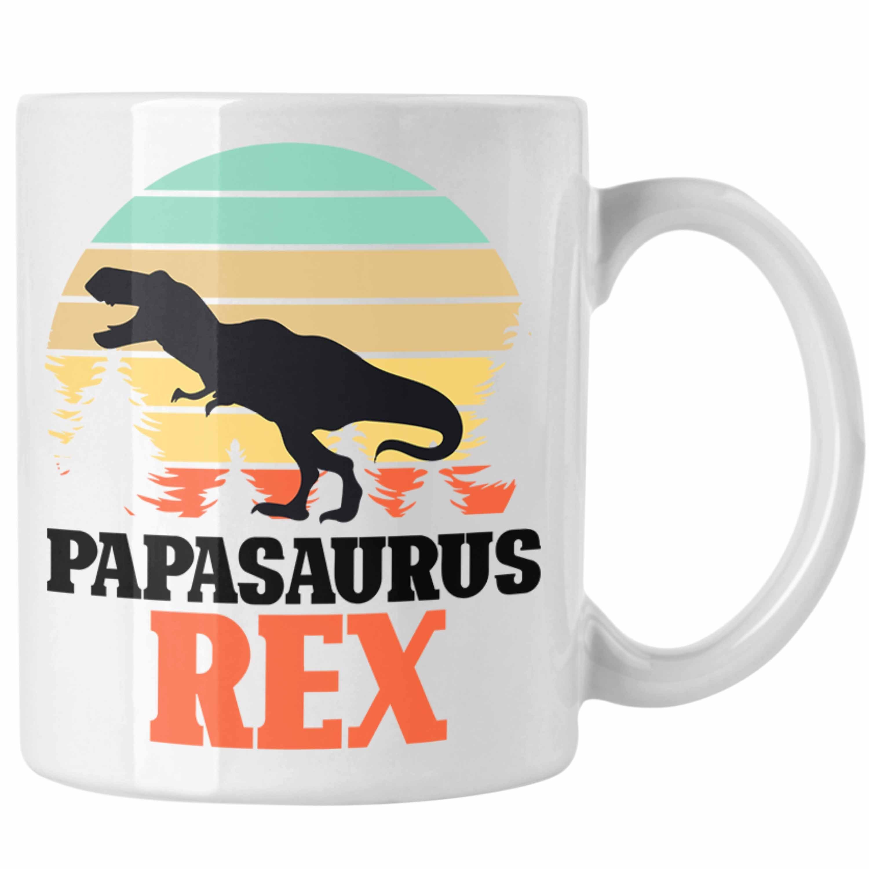 Trendation Tasse Papasaurus Rex Tasse Geschenk für Vater Papa Vatertag Lustiges Gesche Weiss