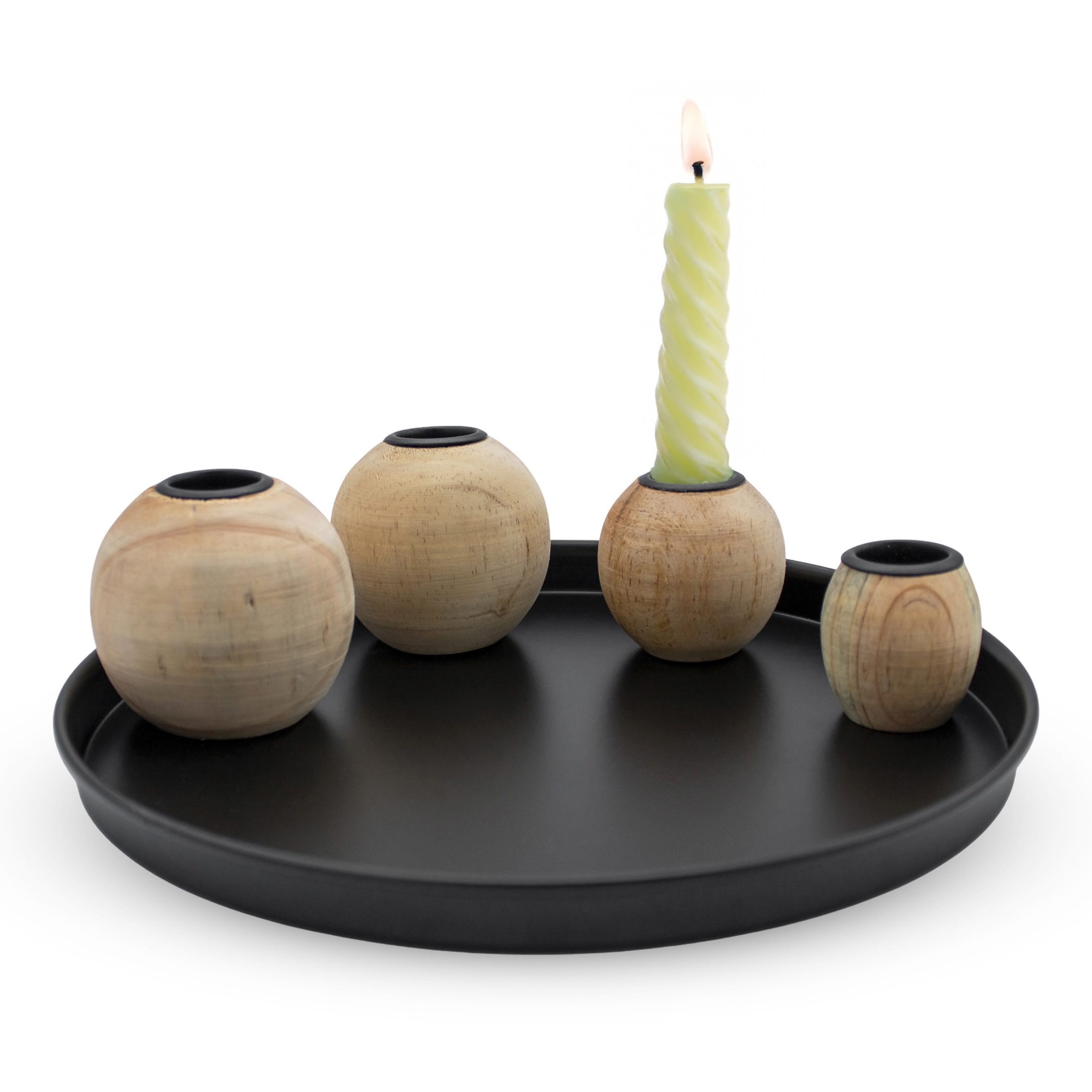 Spetebo Adventskranz Magnet Kerzentablett rund schwarz mit 4 Holz Halter fü günstig online kaufen