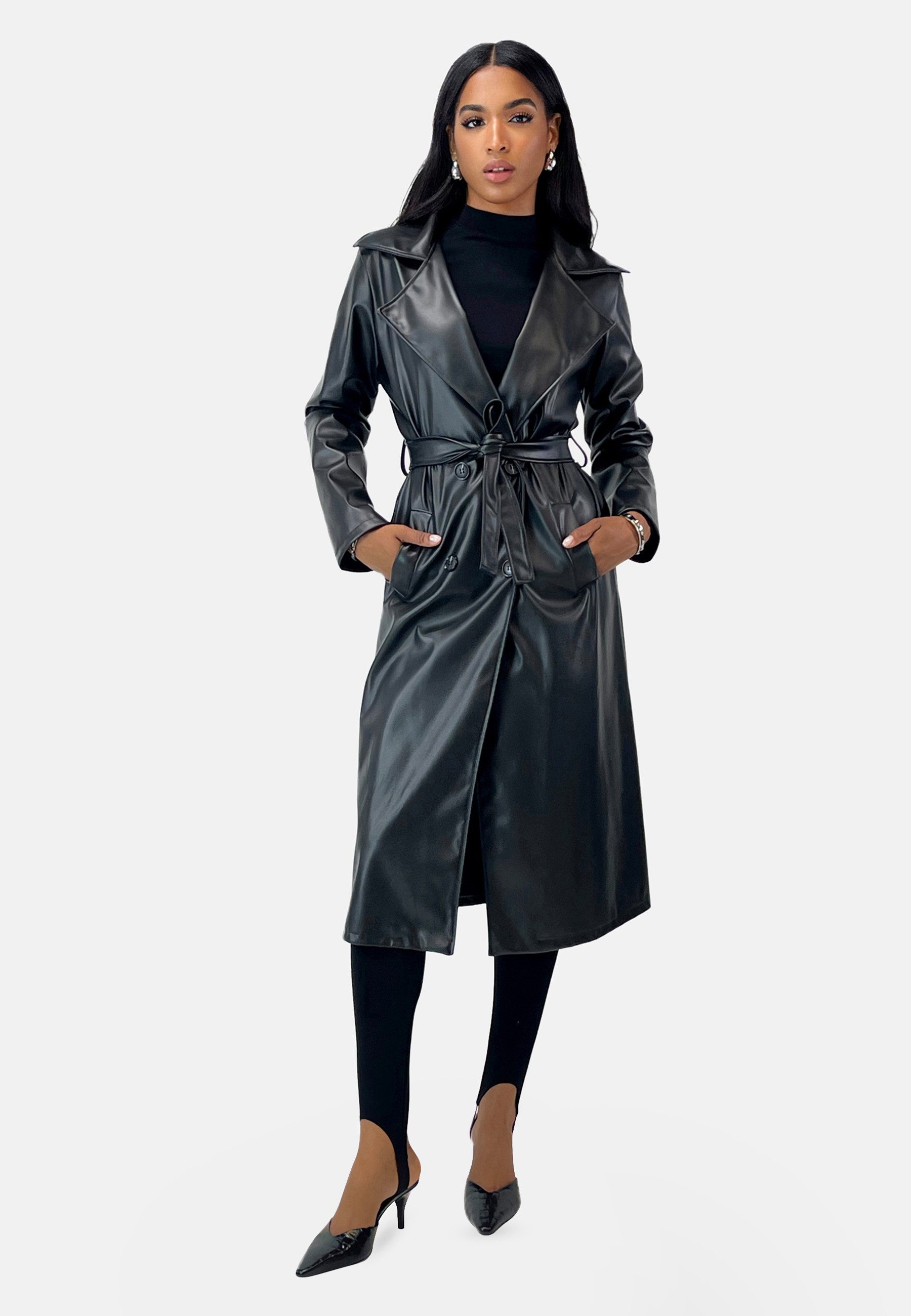 Elara Lederimitatmantel Elara Damen Trenchcoat (1-tlg) günstig online kaufen
