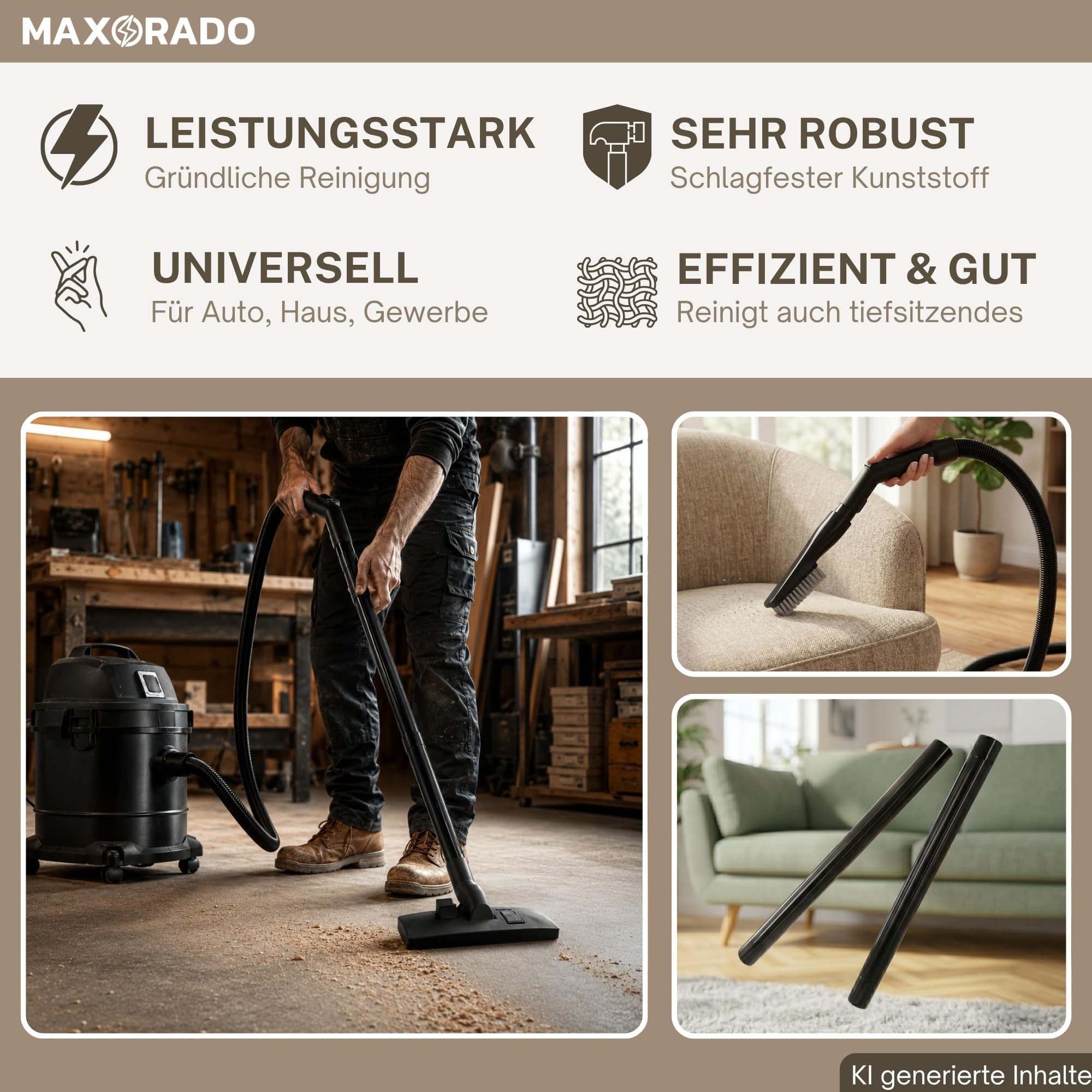 Maxorado Staubsaugerdüsen-Set Set 1,5m Ersatzteile passend für Hitachi Hikoki Staubsauger Zubehör, NT 1232 RP250YDM Bürste
