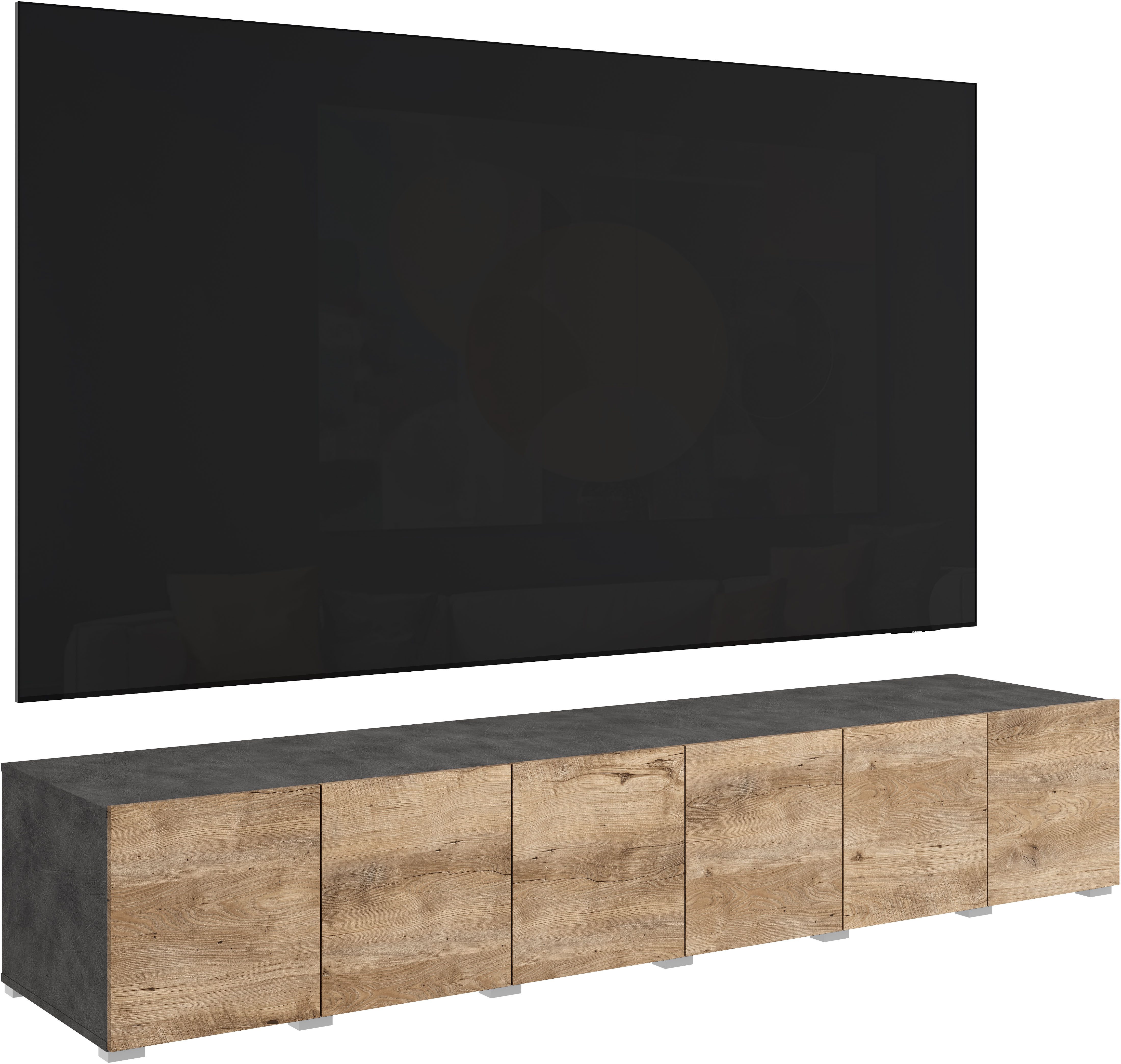 OTTO home Lowboard Denver Erlebe die Weltmeisterschaft im XXL-Format (1 St), Elegantes TV-Möbel 220 cm, speziell für bis zu 98-Zoll Fernseher