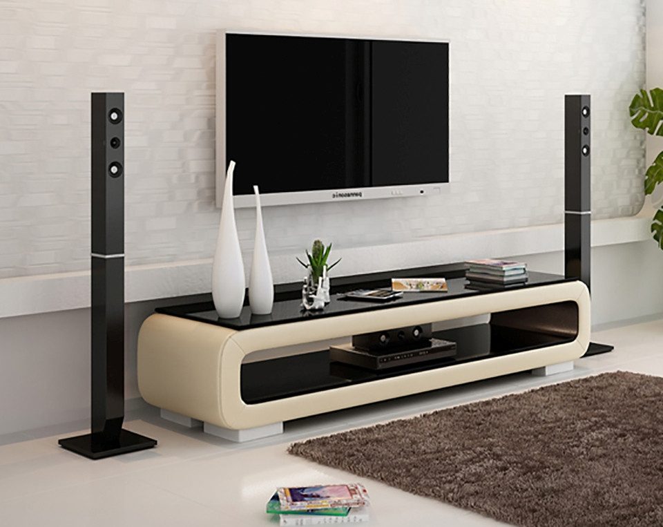 Lowboard RTV TV Sideboard aus Leder und Glas, elegantes Design