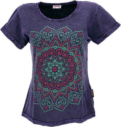 Guru-Shop T-Shirt Boho T-Shirt mit Mandaladruck, Stonewashed.. Festival, Ethno Style, alternative Bekleidung