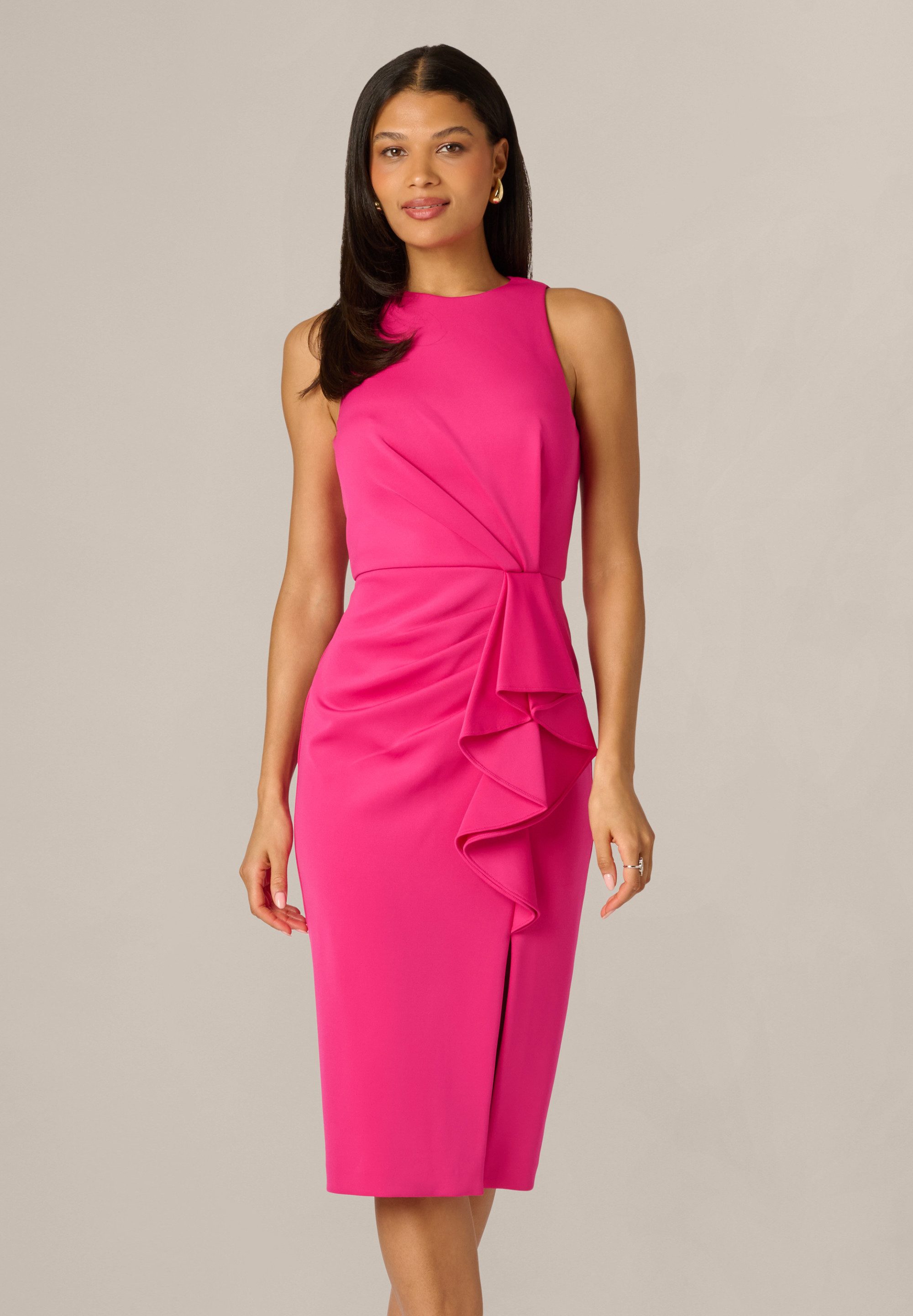 Adrianna Papell Midikleid Halter Ruffle Midi Dress Maßgeschneiderte, moderne Etuikleid-Silhouette
