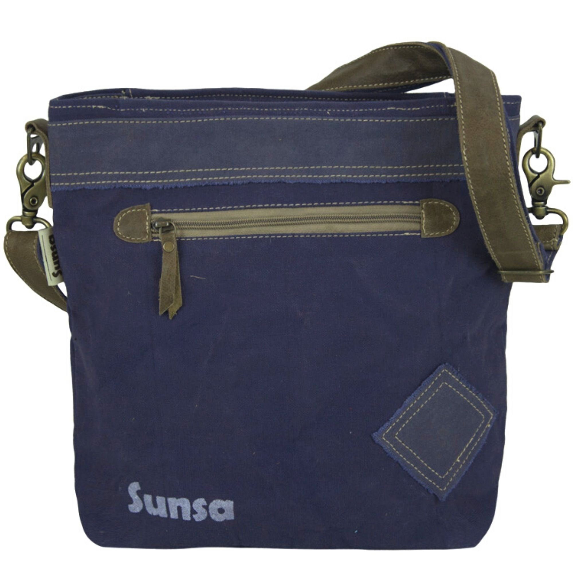 Schulterriemen Umhängetasche mit Retro Sunsa in mit Fronttasche design., Blaue Vintage Taschen. abnehmbaren und Tasche Canvas Stifthalter Umhängetasche