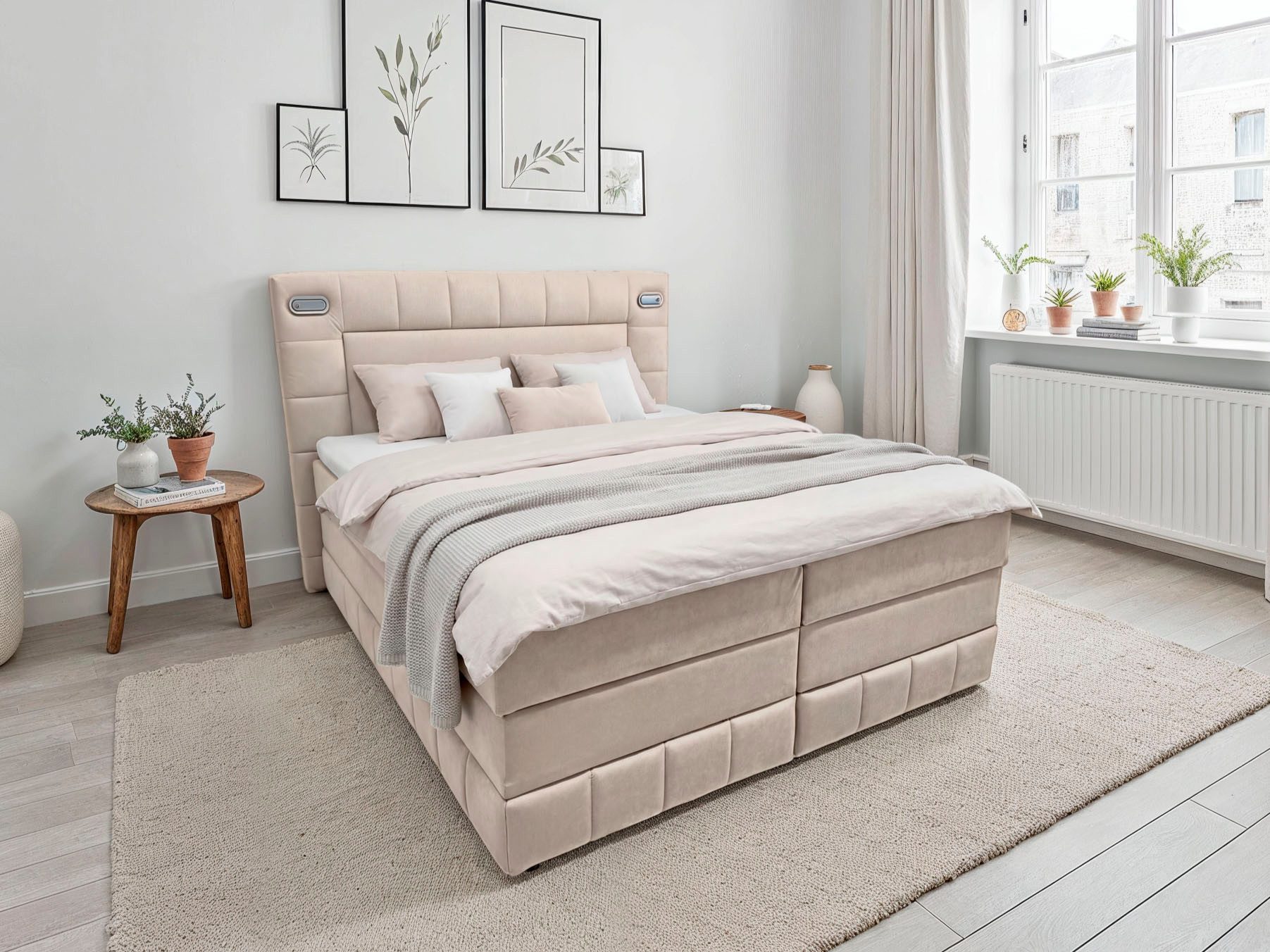OTTO home Boxbett PHILIPPA, Polsterbett mit Bettkasten, mit Taschenfederkernmatratze H3 (Komfortliegehöhe: 64cm), mit Kaltschaum-Topper, Microfaser-Bezug, wahlweise mit LED-Beleuchtung
