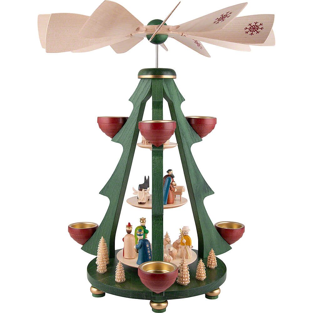 Erzgebirgische Volkskunst Richard Glässer GmbH Weihnachtspyramide 3-stöckige Pyramide Baum - Christi Geburt (40cm) von Richard Glässer