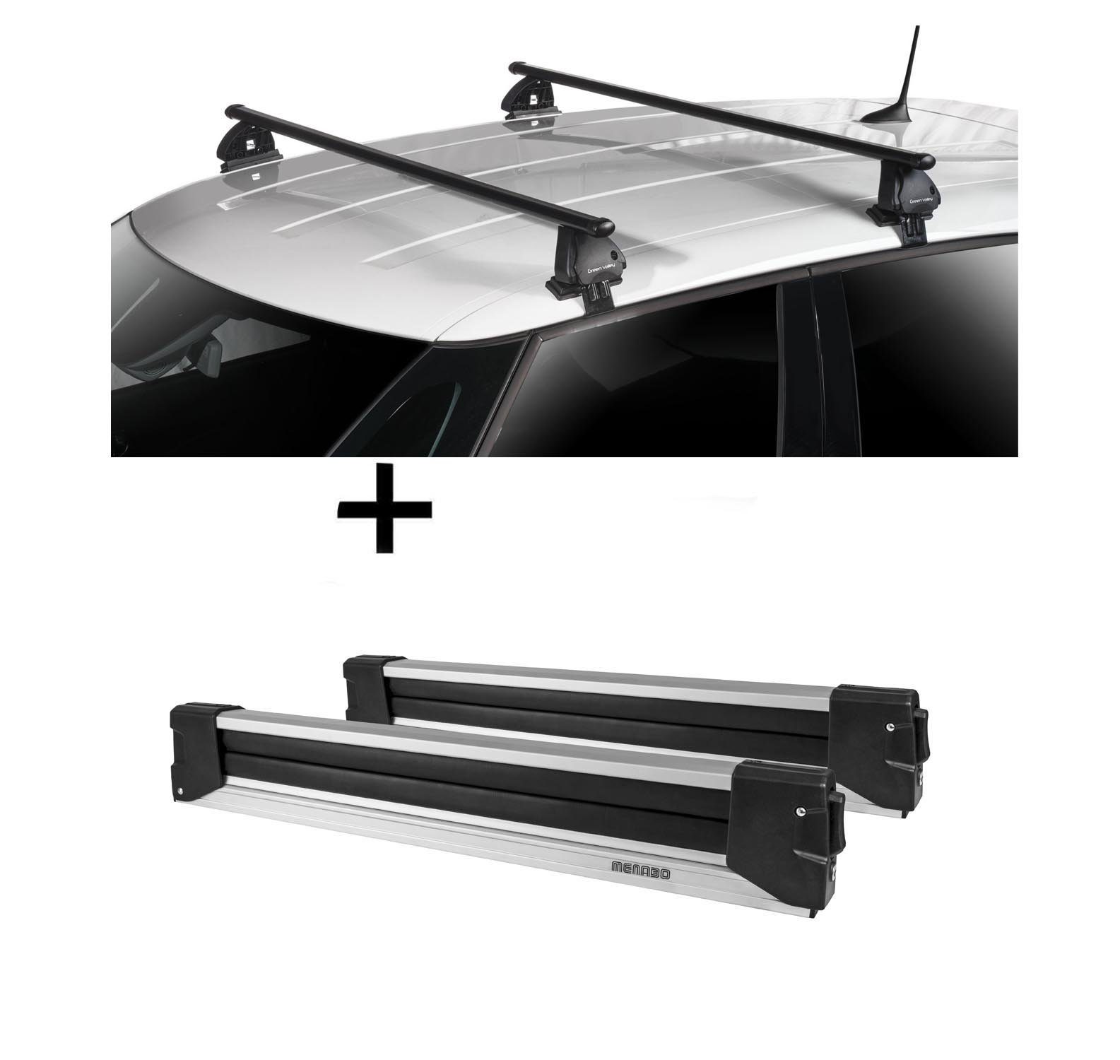 VDP Dachträger, Skiträger YELO 6 Paar Ski + Dachträger VDP EVO Stahl kompatibel mit Renault Scenic III X-Mod 5 Türer 2009-2016